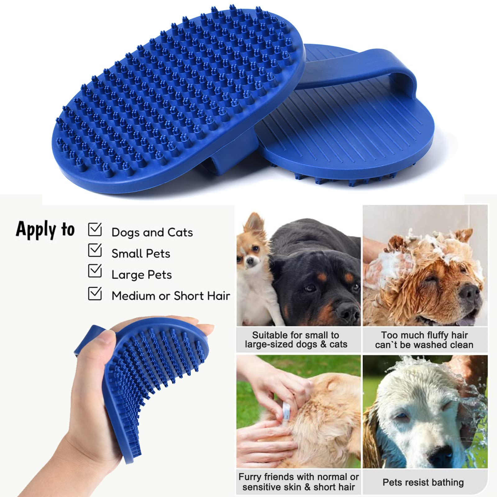 Kwispel Dog Bath Brush, 2 Pcs Dog Grooming Brush Rubber Dog Wash Brush Dog Shampoo Shower Shedding Bathing Brush For Short Long Haired Dogs And Cats
