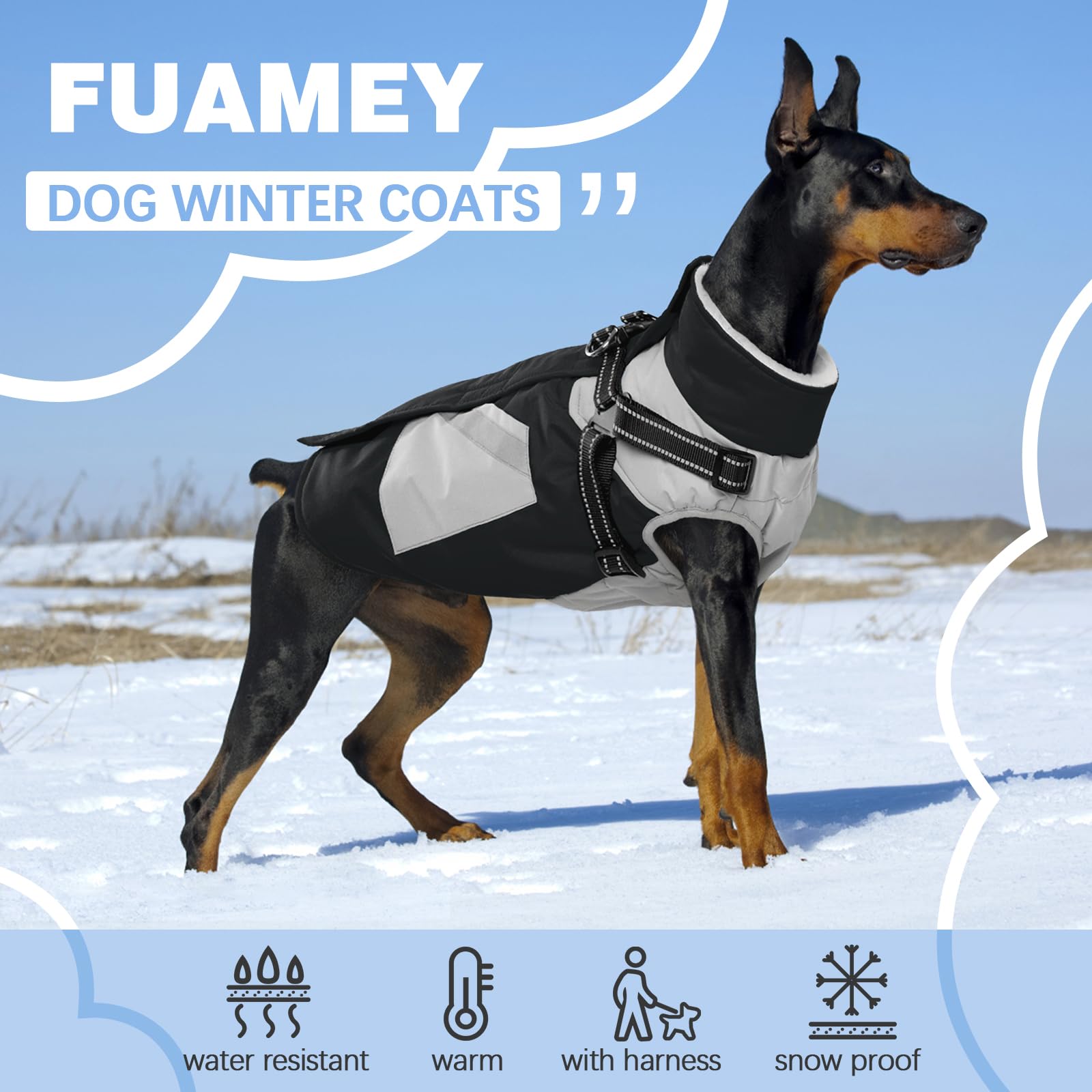 Fuamey Dog Jacket - Waterproof & Reflective, Built-In Harness, Winter Coat With Zipper, Small Dog Size, Black With Poop Bag Pock