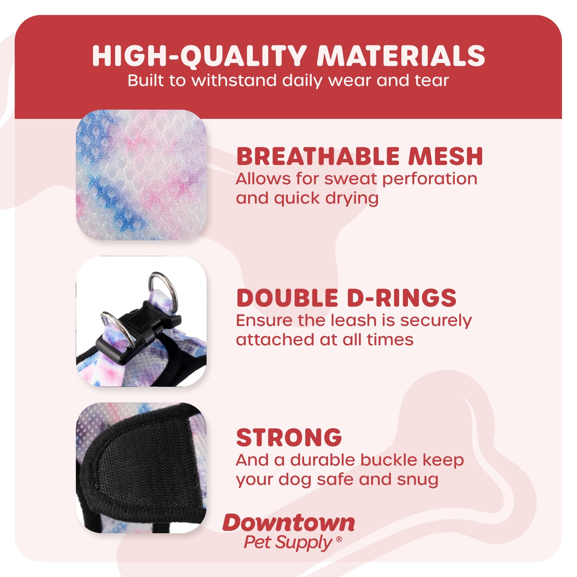 Downtown Pet Supply Step In Dog Harness For Small Dogs No Pull, Large, Tie Dye Pink/Purple - Adjustable Harness With Padded Mesh