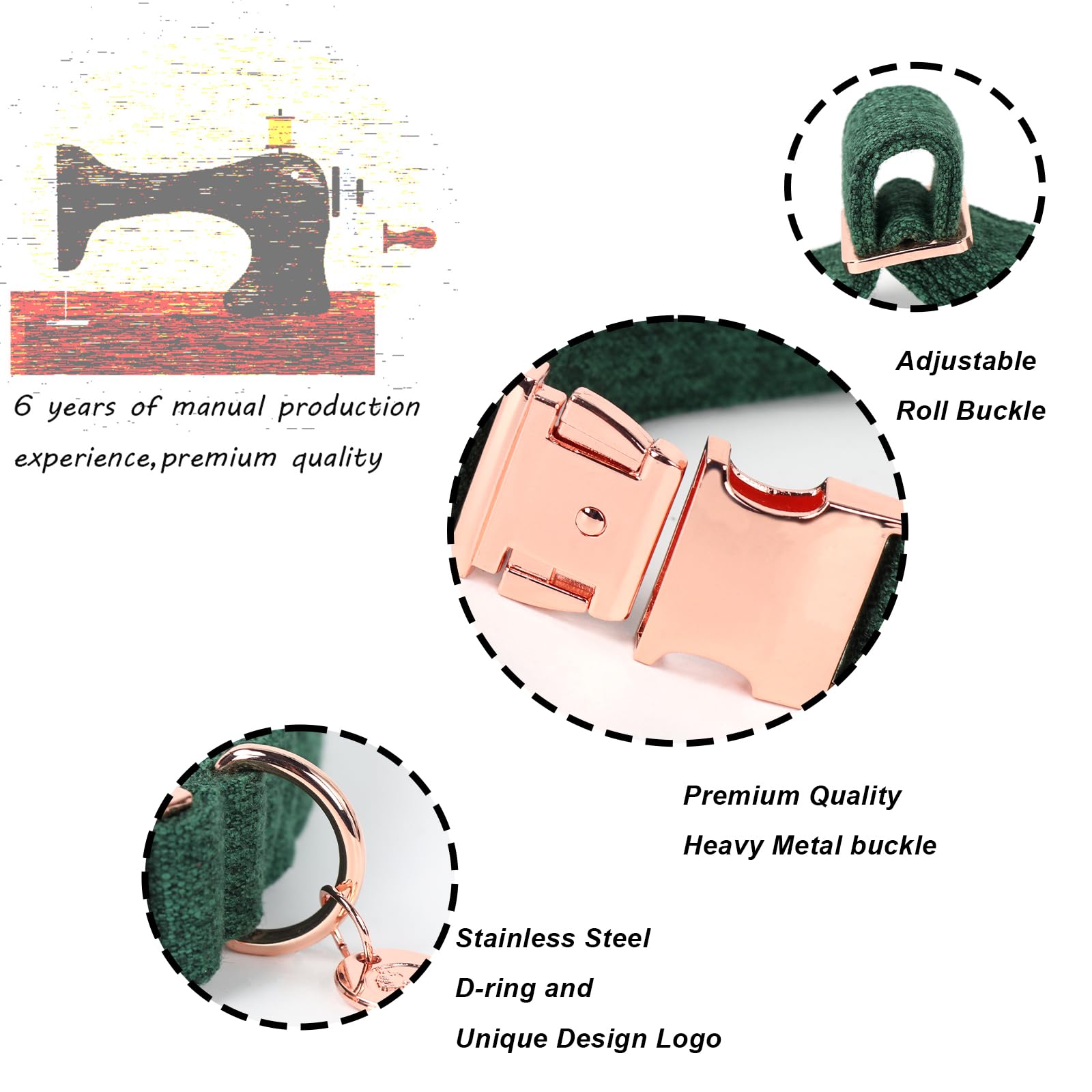 Dogwong Hemp Cotton Dog Collar With Bow, Christmas Green Pet Collar Durable Adjustable Puppy Collar For Small Puppy Dogs