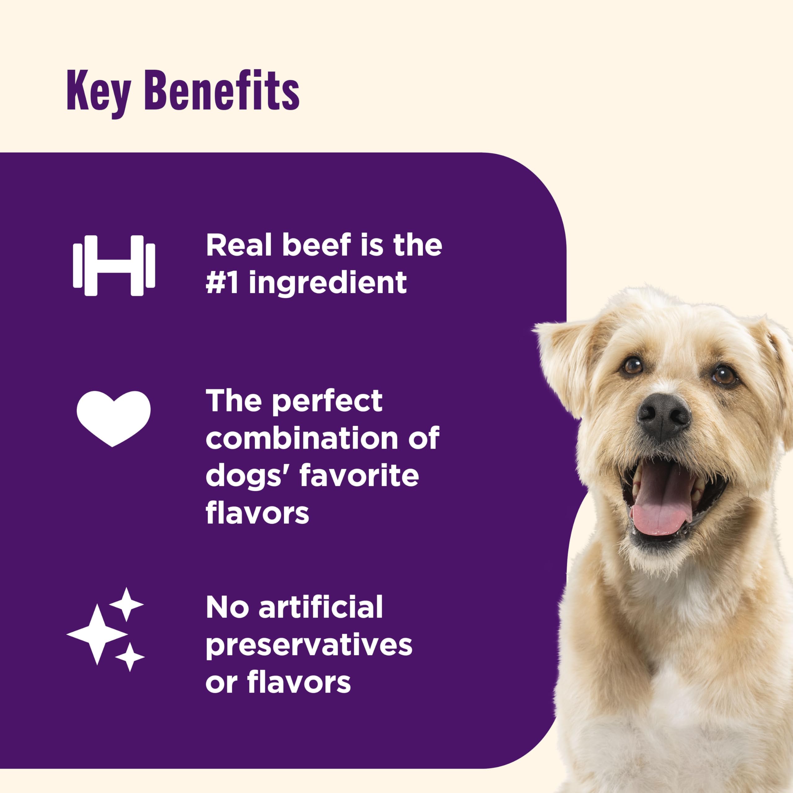 Nutrish Triple Delights Dog Treats, Real Beef & Bacon, 11 oz Pouch, Pack of 4