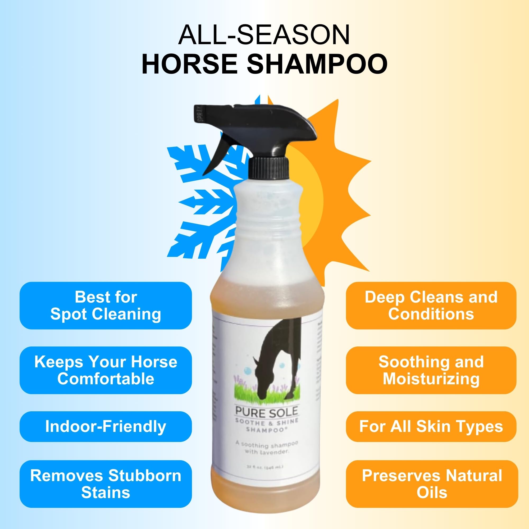 Horse Shampoo - Pure Sole Soothe & Shine Shampoo - Deep Cleaning Moisturizing Shampoo For Body, Mane And Tail - Hydrates Skin An