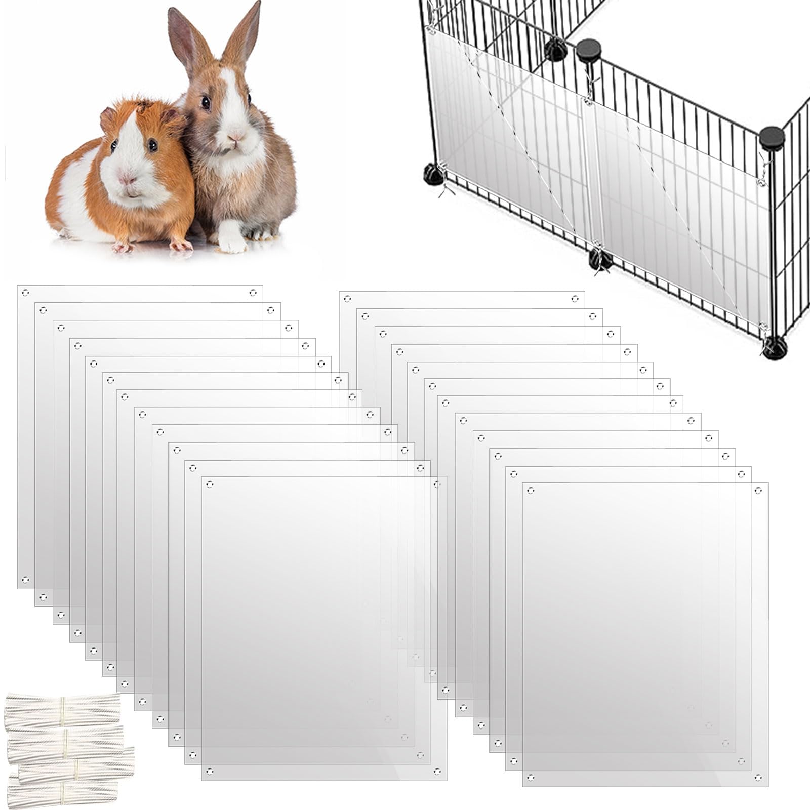 Oncpcare 24 Pack Pet Plastic Cage Liner Protection Rabbit Cage Urine Guard Clear Cage Edge Liner Guinea Pig Side Lining Small An