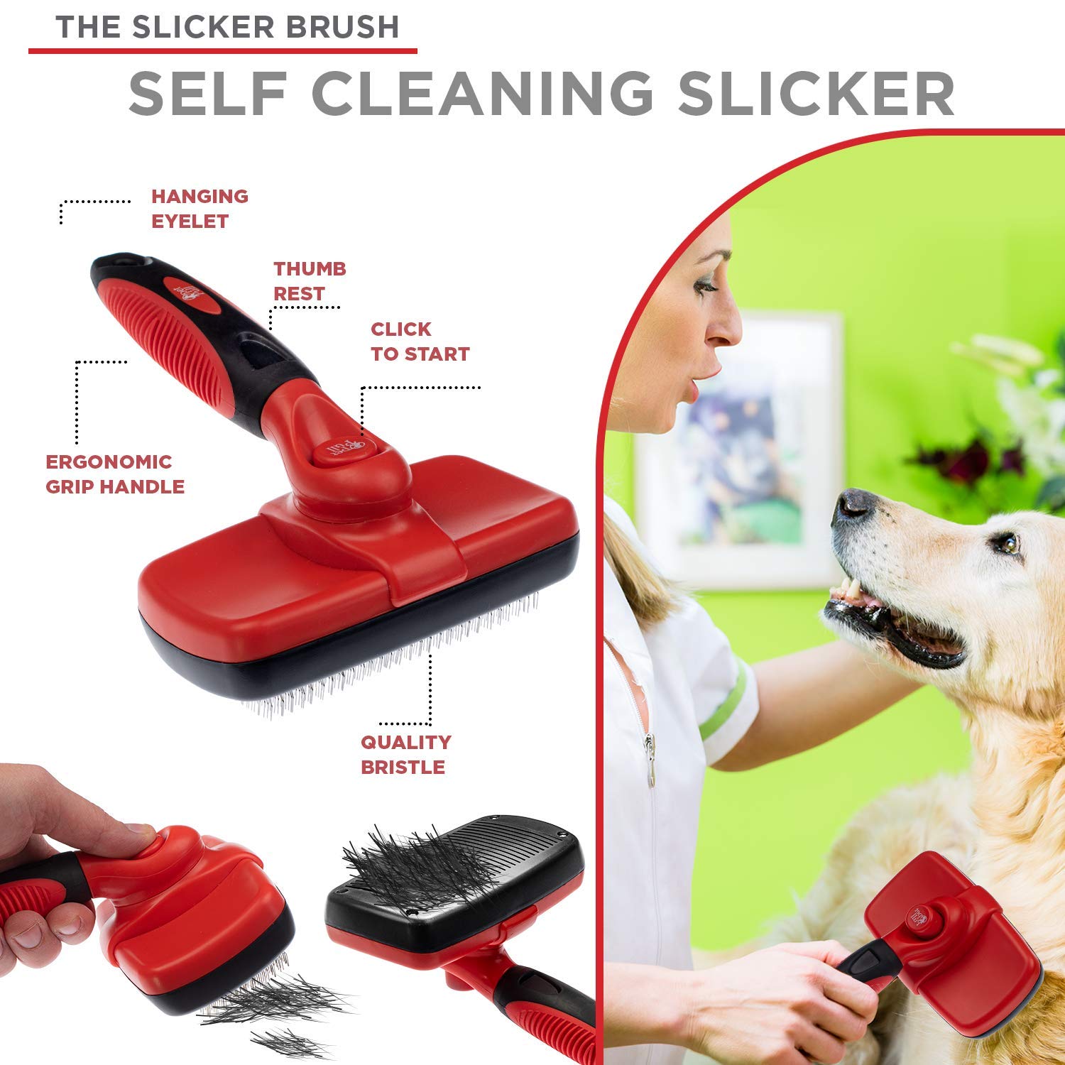 Complete Professional Pet Grooming Kit, Self Cleaning Slicker Dog Brush, Pro Grooming Brush Effectively Reduces Shedding Fur, Pe