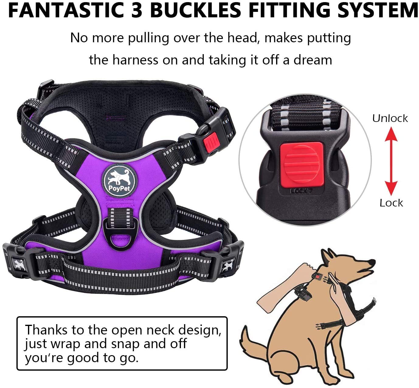 Poypet Dog Harness And Leash Combo, Escape Proof No Pull Vest Harness, With 5 Feet Leash, Reflective Adjustable Soft Padded Pet Harness With Handle For Small To Large Dogs(Purple,S)