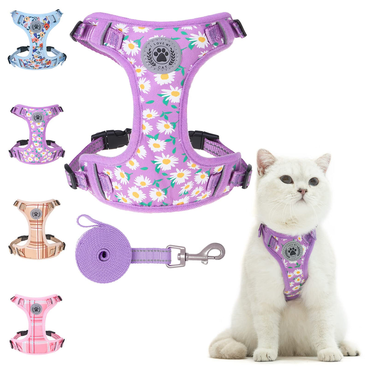 Beautyzoo Cat Harness And Leash Set For Walking Escape Proof, Neck Release Adjustable Harness For Kitten Puppy Small Medium Large Cats, Soft Cute Easy Control Small Cat Harness For Cats Boy And Girls