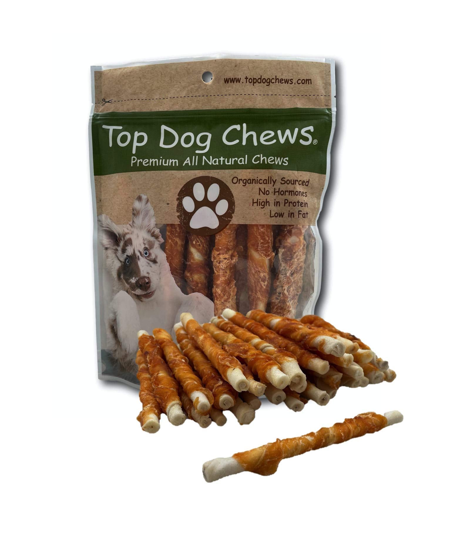 Top Dog Chews - All Natural Chicken Wrapped Rawhide Dog Twists (50 Pack), Natural Chew Sticks For Healthy Teeth And Happy Dogs,