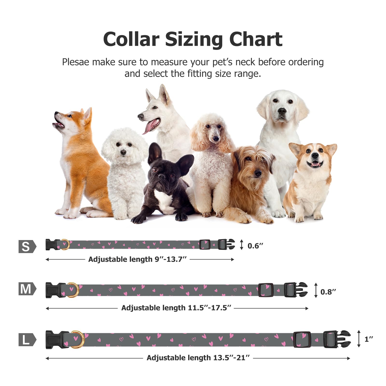 Cotton Handmade Dog Collar Cute And Distinctive Patterns Grey Heart With Pendant For Girl Boy Dogs Collars L