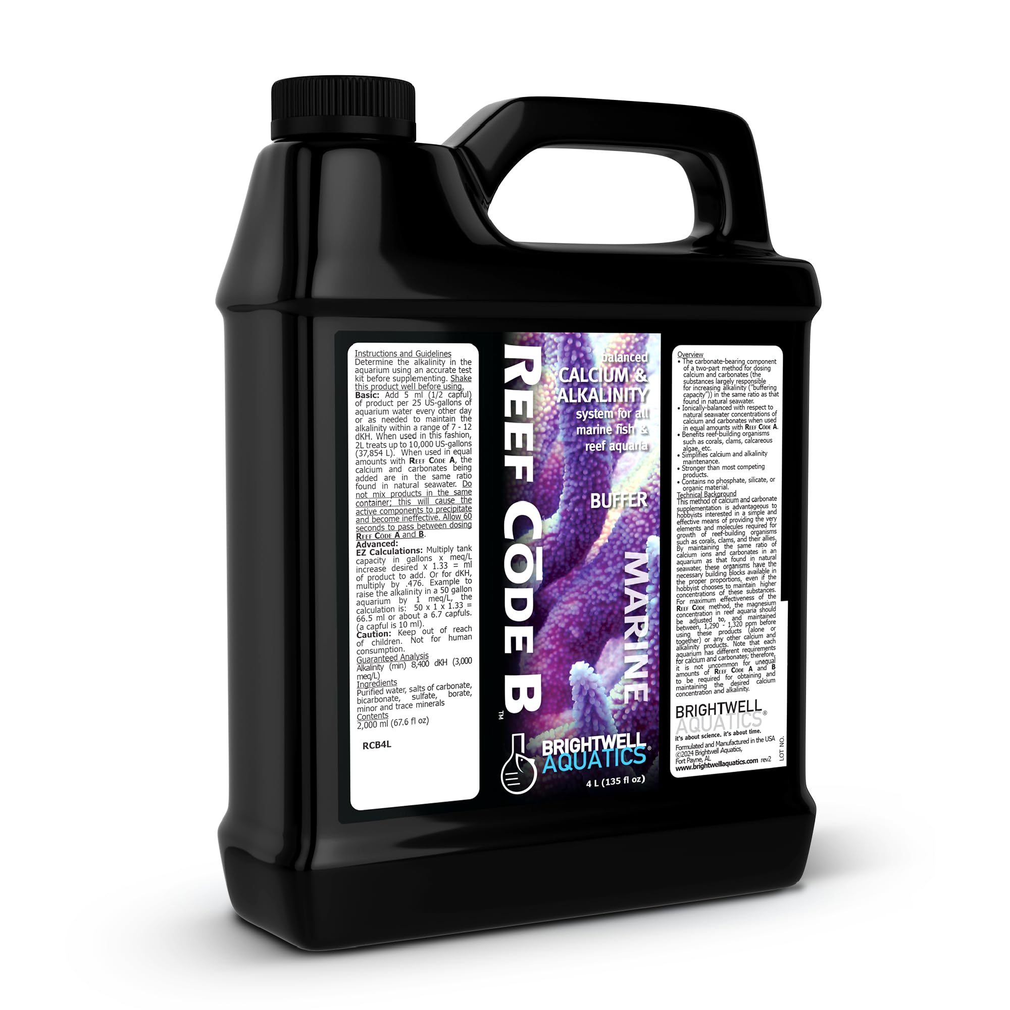 Brightwell Aquatics - Reef Code B - Balanced Calcium & Alkalinity System Water Conditioner - for All Saltwater Marine Fish & Ree