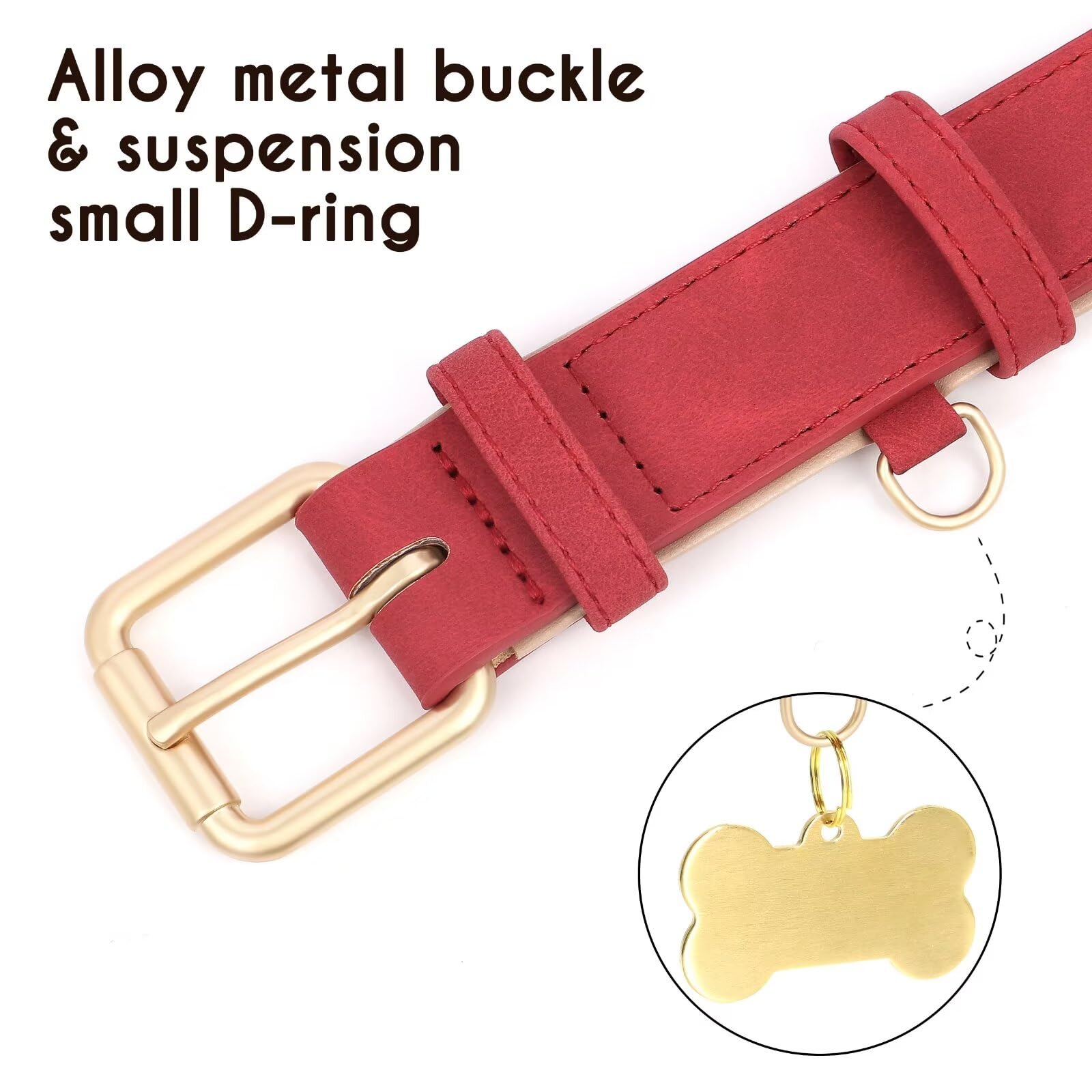 Didog Soft Padded Leather Dog Collar, Adjustable Dog Collars For Medium Dogs With Heavy Duty Metal Buckle And D Ring,Red,M