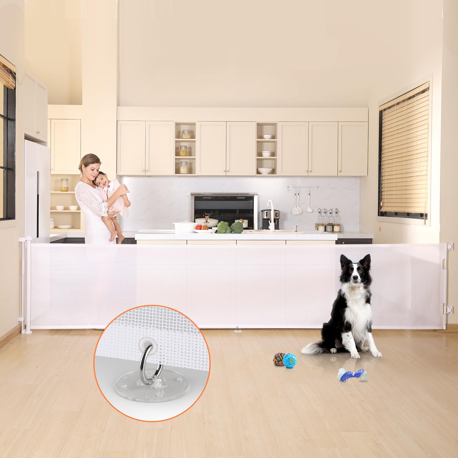 150 Inches Extra Wide Retractable Baby Gates, Baby Gates for Large Openings, Stairs, Hallways and Doorways, Dog Gates for The Ho