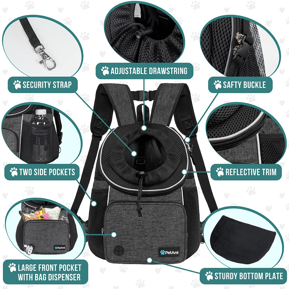 Petami Dog Front Carrier Backpack, Adjustable Dog Pet Cat Chest Carrier Backpack, Ventilated Dog Carrier For Hiking Camping Trav