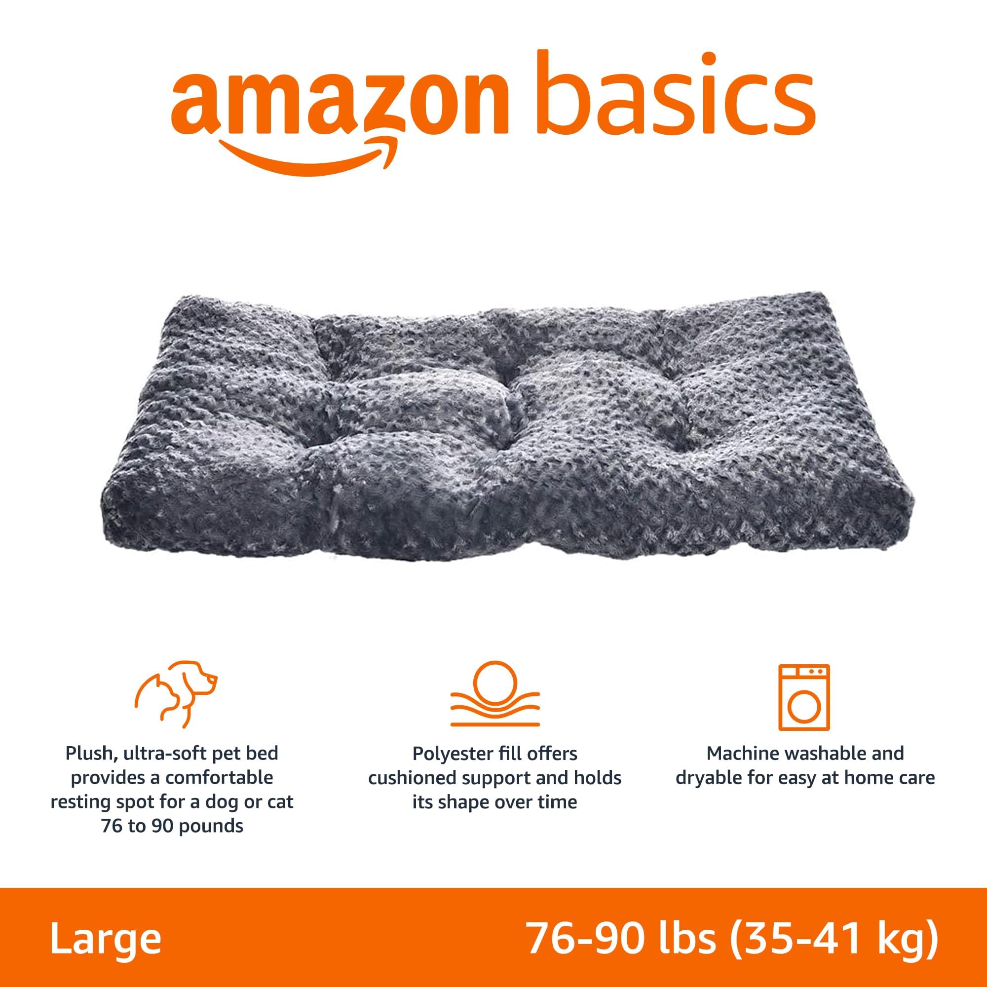 Amazon Basics Cat And Dog Bed And Crate Pad, Machine Washable, Indoor, 40 X 27 X 3.5 Inches, Gray