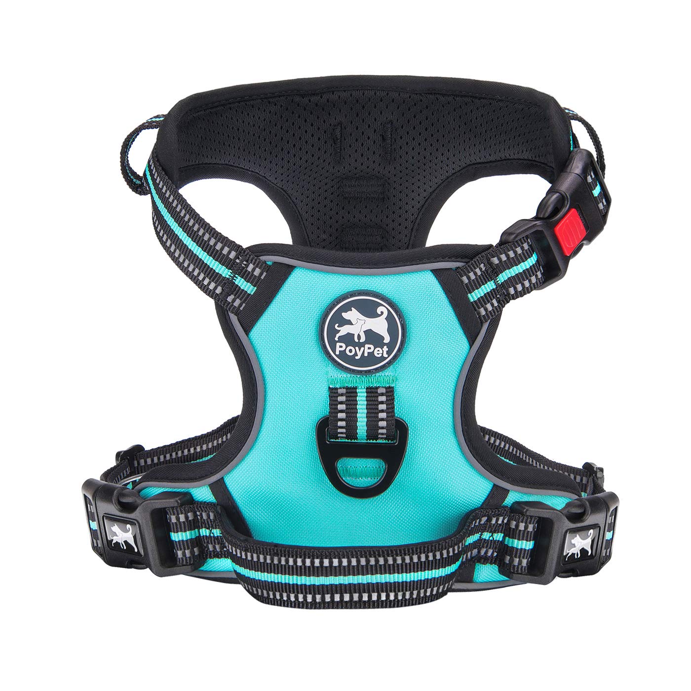 Poypet No Pull Dog Harness, [Release At Neck] Reflective Adjustable No Choke Pet Vest With Front & Back 2 Leash Attachments(Mint