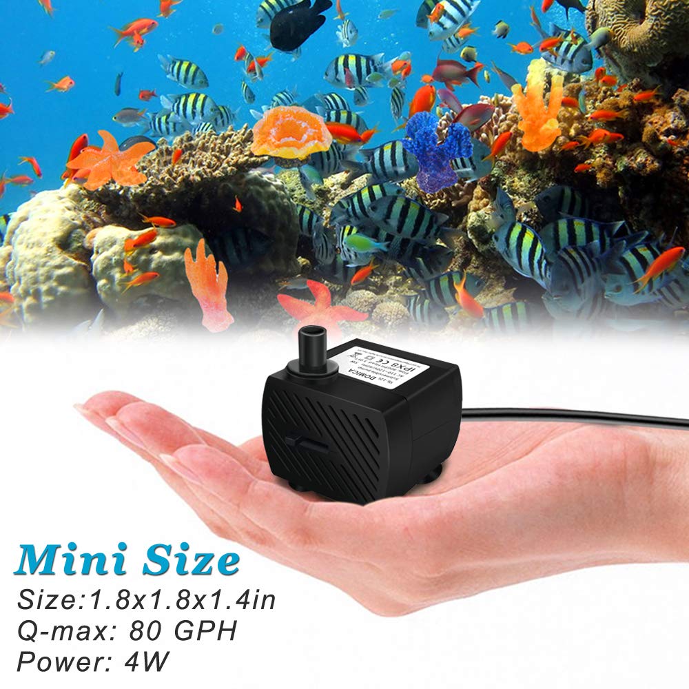 Domica (80Gph 4W) Mini Submersible Water Pump For Pond, Aquariums, Fish Tank, Hydroponics, Tabletop Fountain, Pet Fountain, Indo
