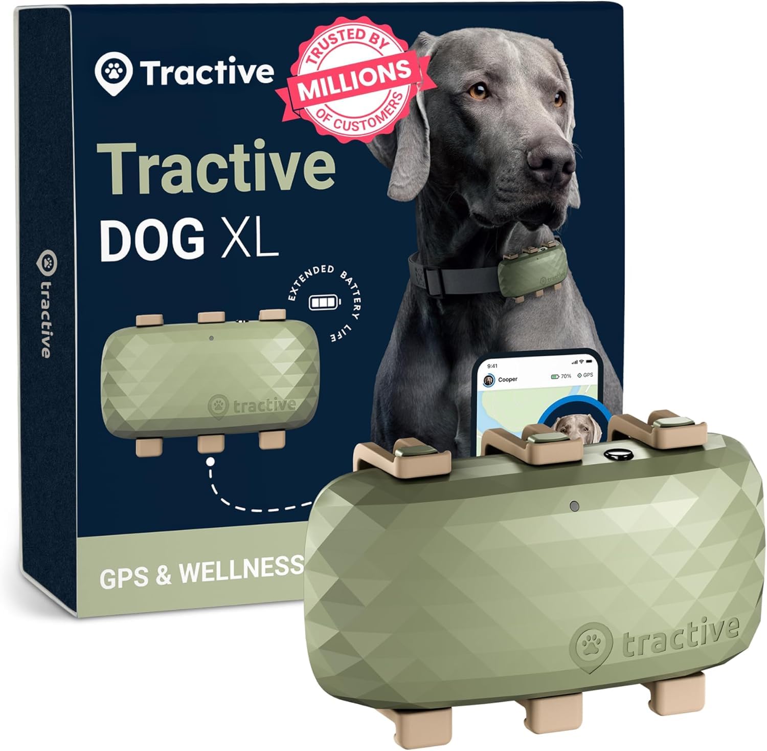 Tractive XL Smart Dog GPS Tracker | Live Tracking, Vital Signs Monitor | Green, Dog XL, Model TG4XL