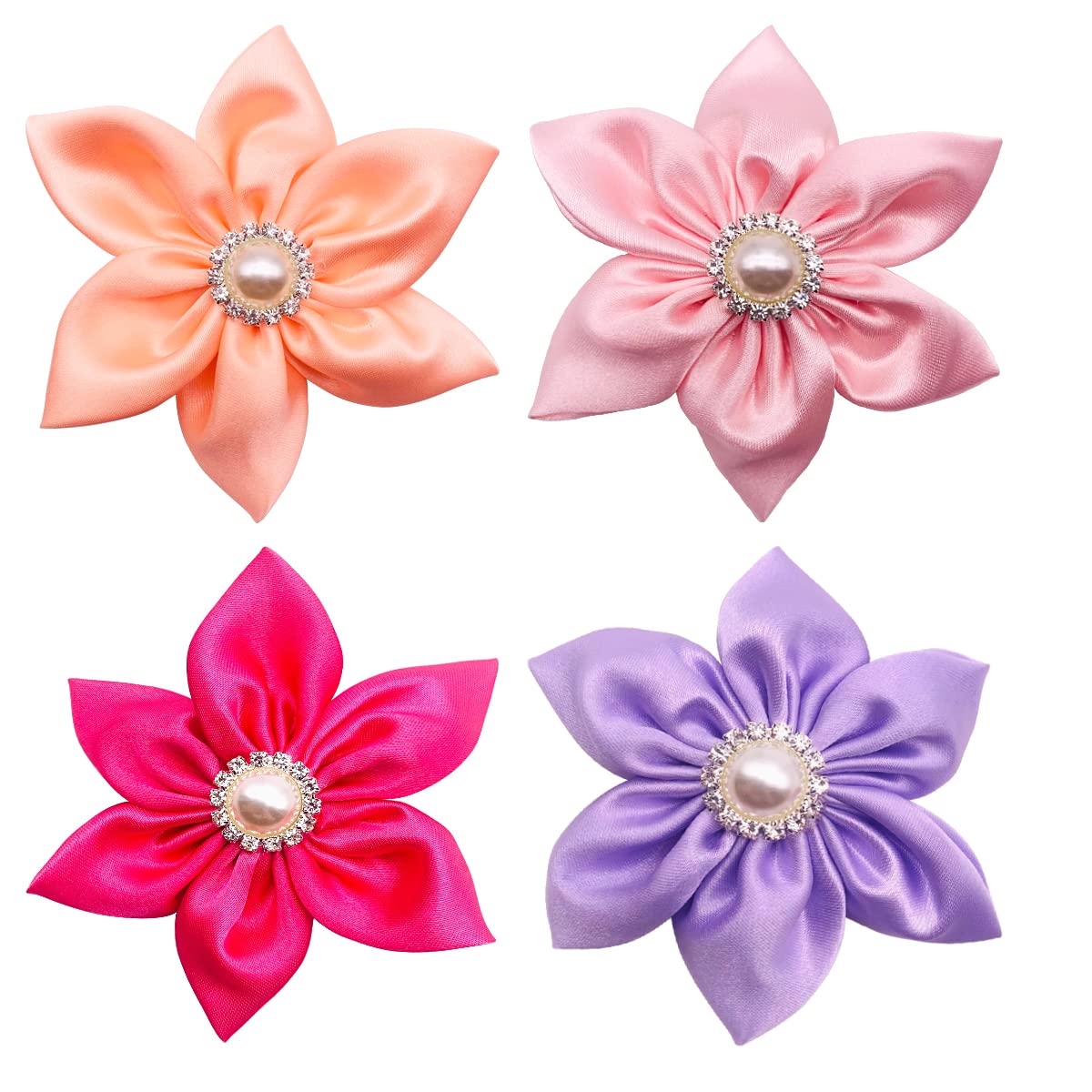 Pet Show 4Pcs 3.5' Small Dog Collar Flowers Pearl Cat Slides Bow Ties Adjustable Floral Collar Attachment For Puppy Girls Decor
