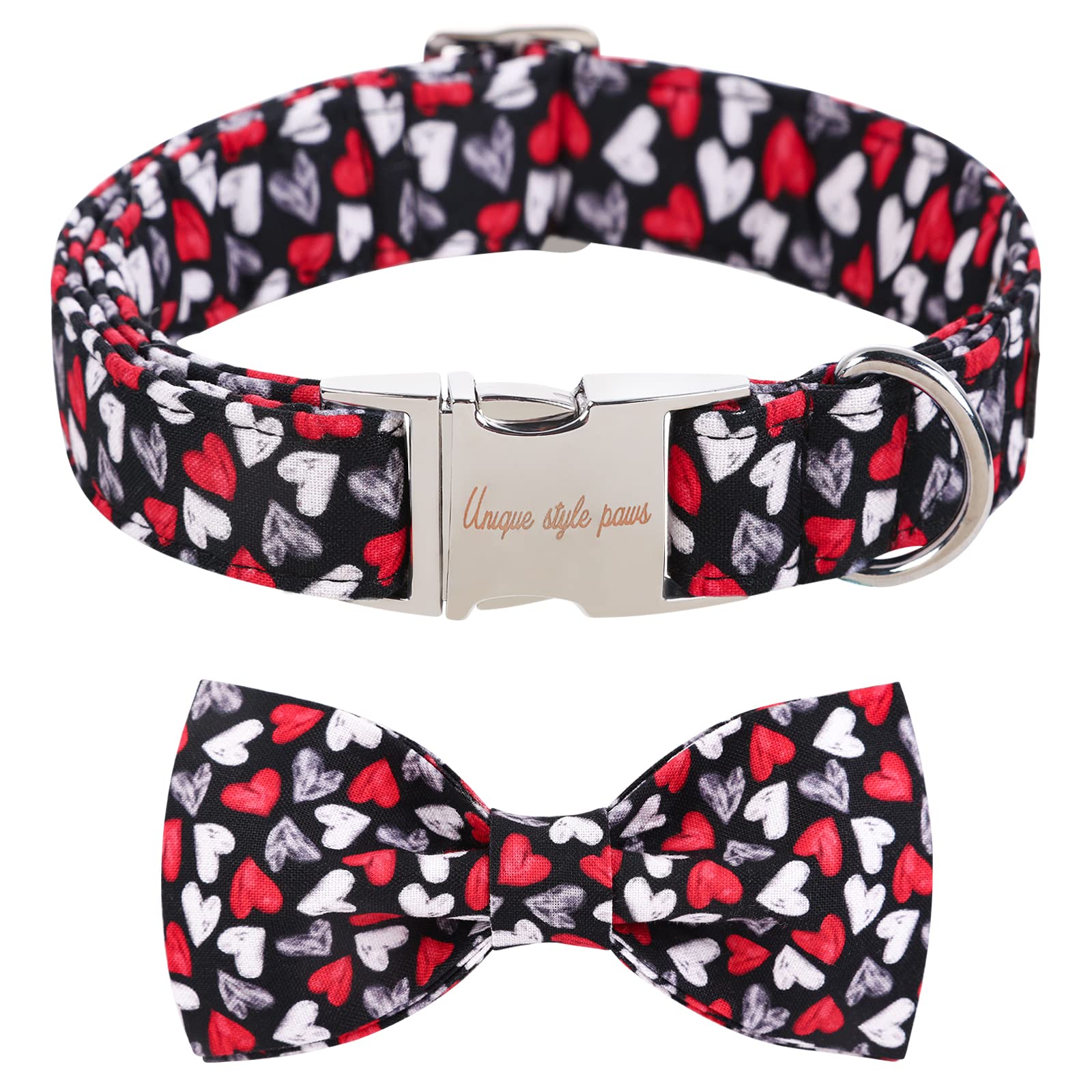 Unique Style Paws Valentine'S Dog Collar With Bow Tie Black & Red Heart Puppy Collar Best Gothic Style For Small Medium Large Bo