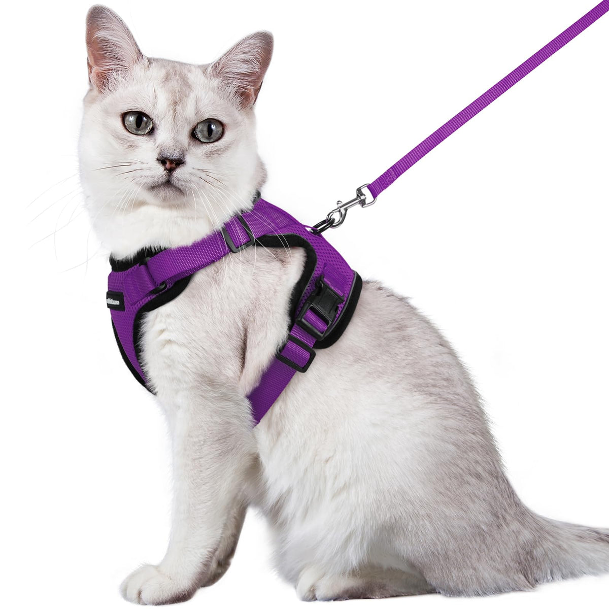 Rabbitgoo Cat Harness And Leash For Walking, Escape Proof Soft Adjustable Vest Harnesses For Cats, Easy Control Breathable Reflective Strips Jacket, Purple, M