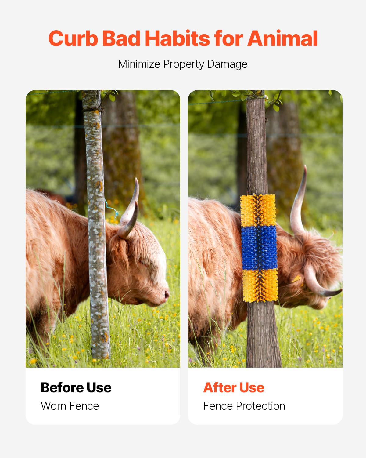 VEVOR Livestock Scratching Brush, 2 Pcs Horse Brush with 4 Screws, 17.1 x 7.5 in Cow Scratcher, for Back Itch Relief & Keep Clea