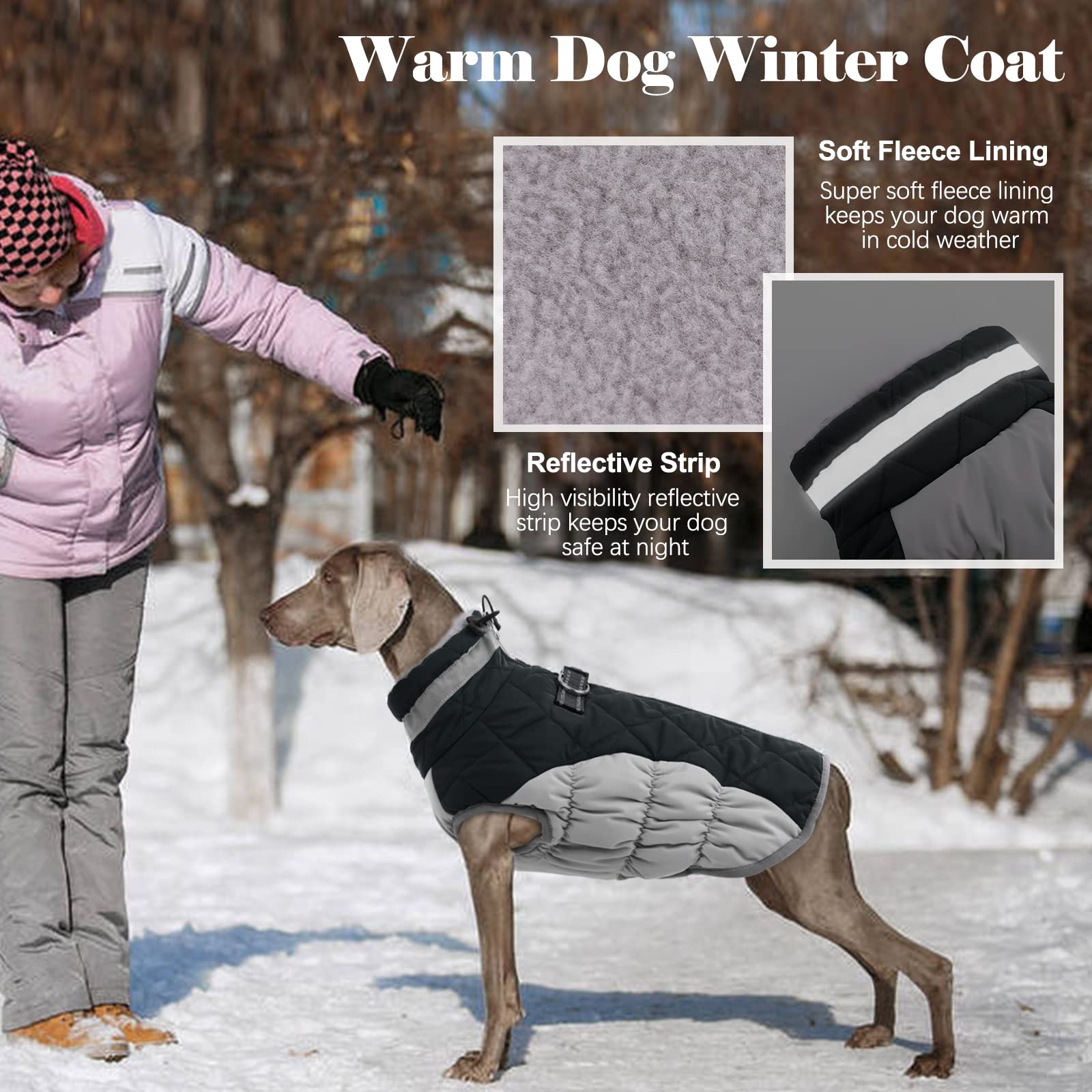 Lelepet Warm Dog Winter Coat Dog Coat Fleece Dog Jacket With Built In Harness Windproof Dog Cold Weather Coats Reflective Turtle