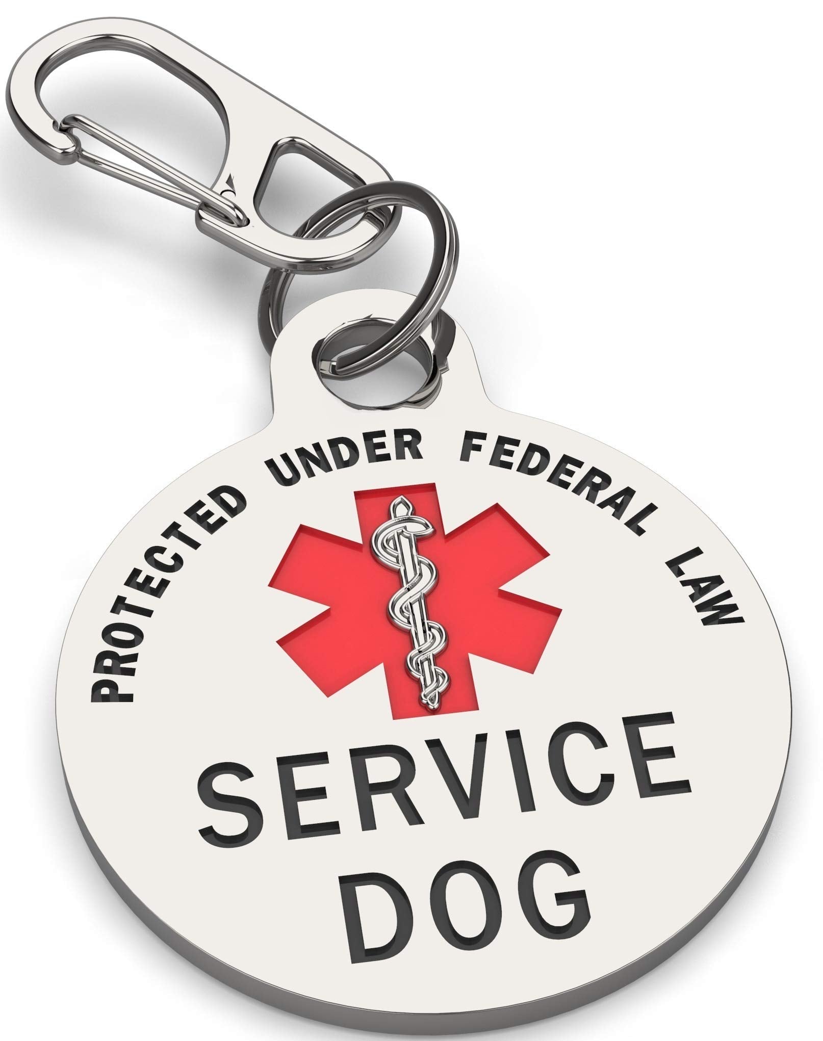 Service Dog Tag Double Sided With Federal Protection & Red Medical Alert Symbol | 1.25 Inch Durable Pet Id Tags | Easily Attach 