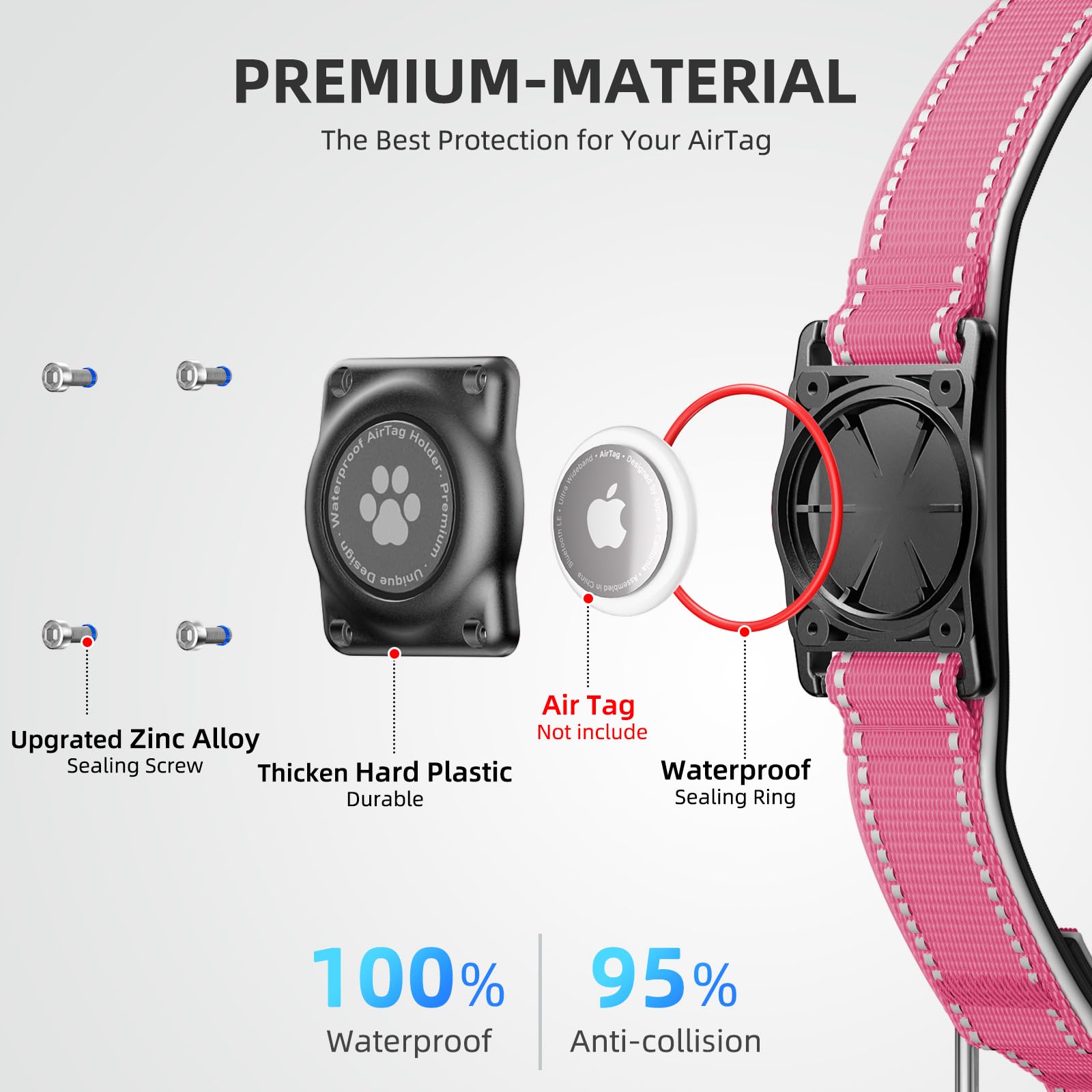 Airtag Dog Collar - 100% Waterproof Air Tag Dog Collar Holder For Apple Airtag, Reflective, Soft Padded, Everlasting, Gps Dog Co