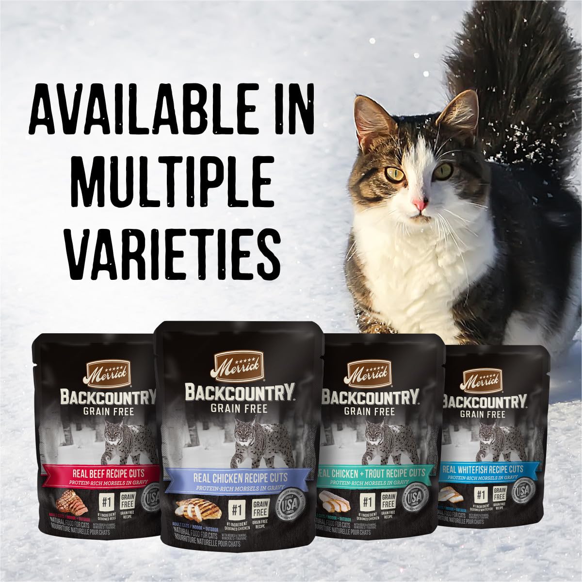 Merrick Backcountry Grain Free Wet Cat Food, Whitefish Recipe, 3 oz. Pouches, Pack of 24, High Protein, Gluten Free