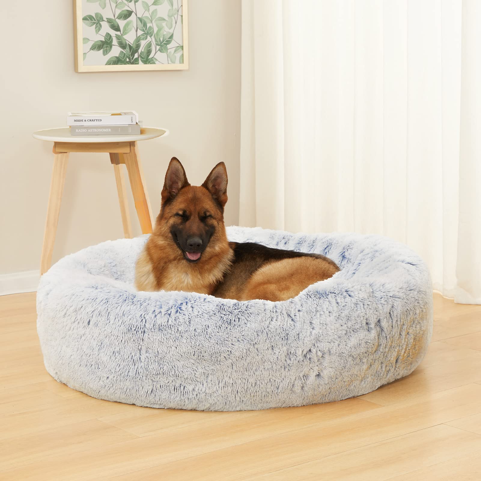 Bedfolks Calming Donut Dog Bed - 45 Inches Round, Plush For Extra Large Dogs, Anti-Anxiety, Washable & Non-Slip (Light Blue, Ext