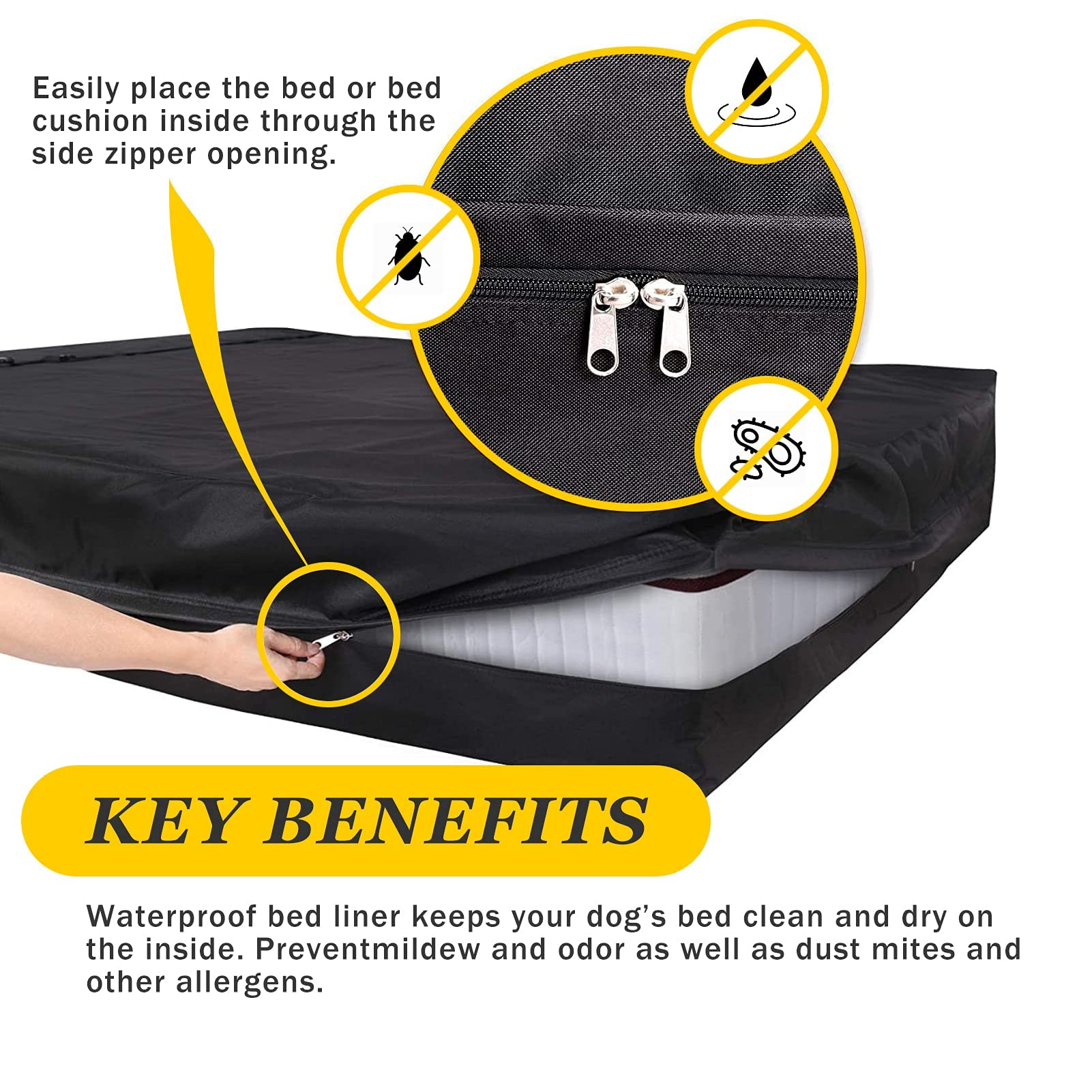 Selugove Dog Bed Covers 53L ?43W ?5H Inch Washable Grey Thickened Waterproof Oxford Fabric With Handles And Zipper Reusable Dog Bed Liner Cover For Large 110-125 Lbs Dog