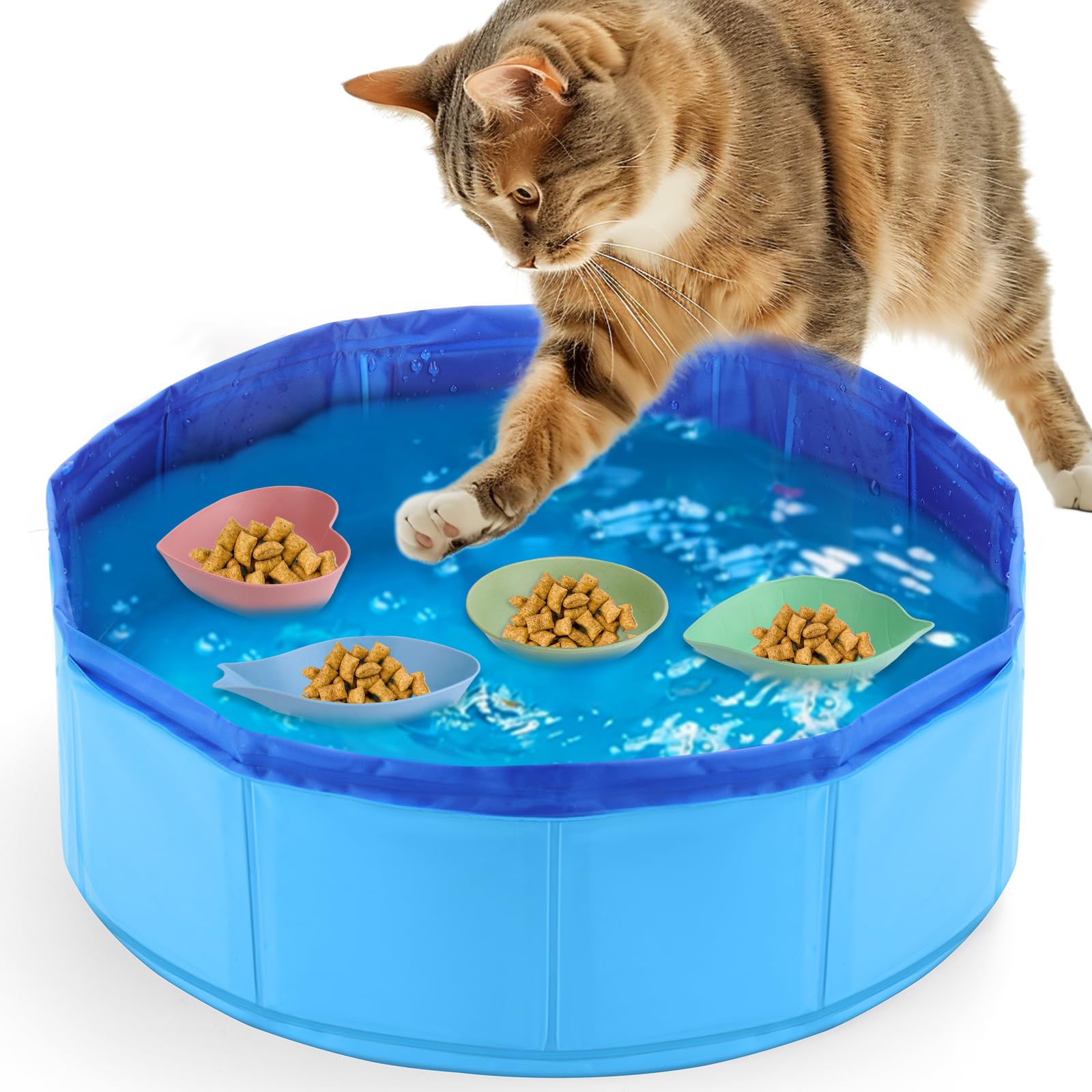 Mity Rain Cat Pool Toy - With Funny Water Toy Moving Treat Bowl, Interactive Cat Toy For Bored Indoor Cats To Play, Hunt & Stay 
