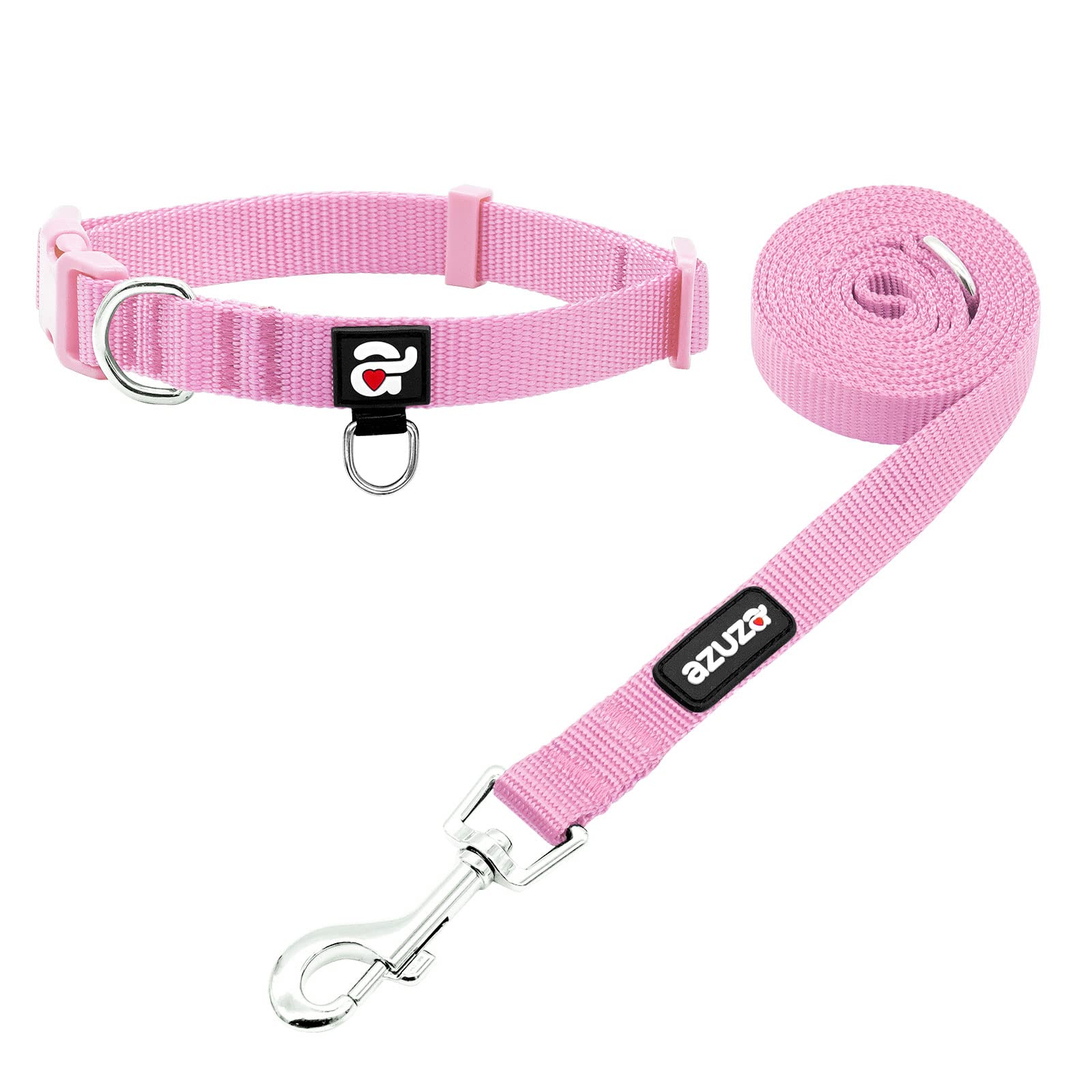 Azuza Nylon Dog Collar And Leash Set, Strong & Durable Basic Style Leash With Easy To Use Collar Hook, Available In Multiple Lengths For Small Dogs, Pink,S