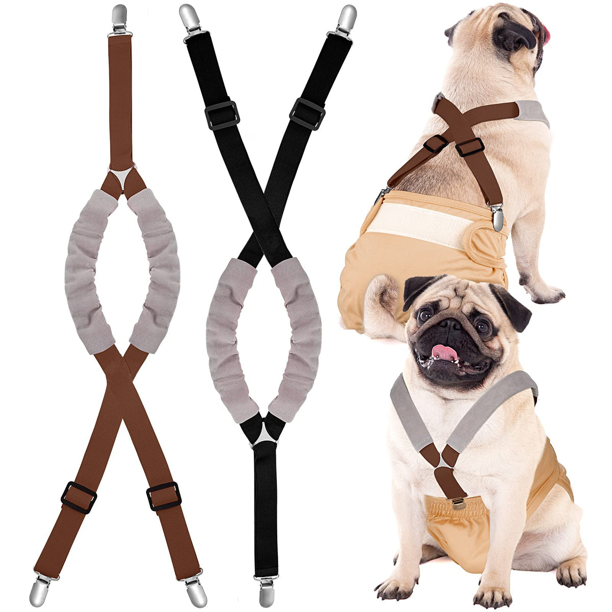 2 Pieces Dog Diaper Suspenders Belly Bands Canine Harness Keep Diaper On Your Dog For Small Medium And Large Dogs (Black, Brown, Small)