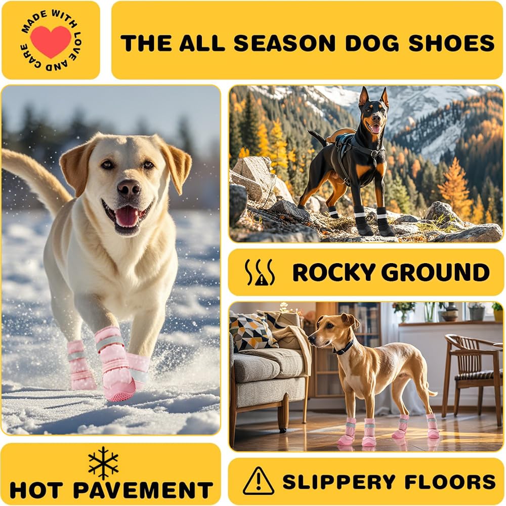 Hcpet Dog Boots for Winter & Rain, Anti-Slip Sole, Size #2 (1.57" Width), Pink-Leg, Model 2108C-P-2
