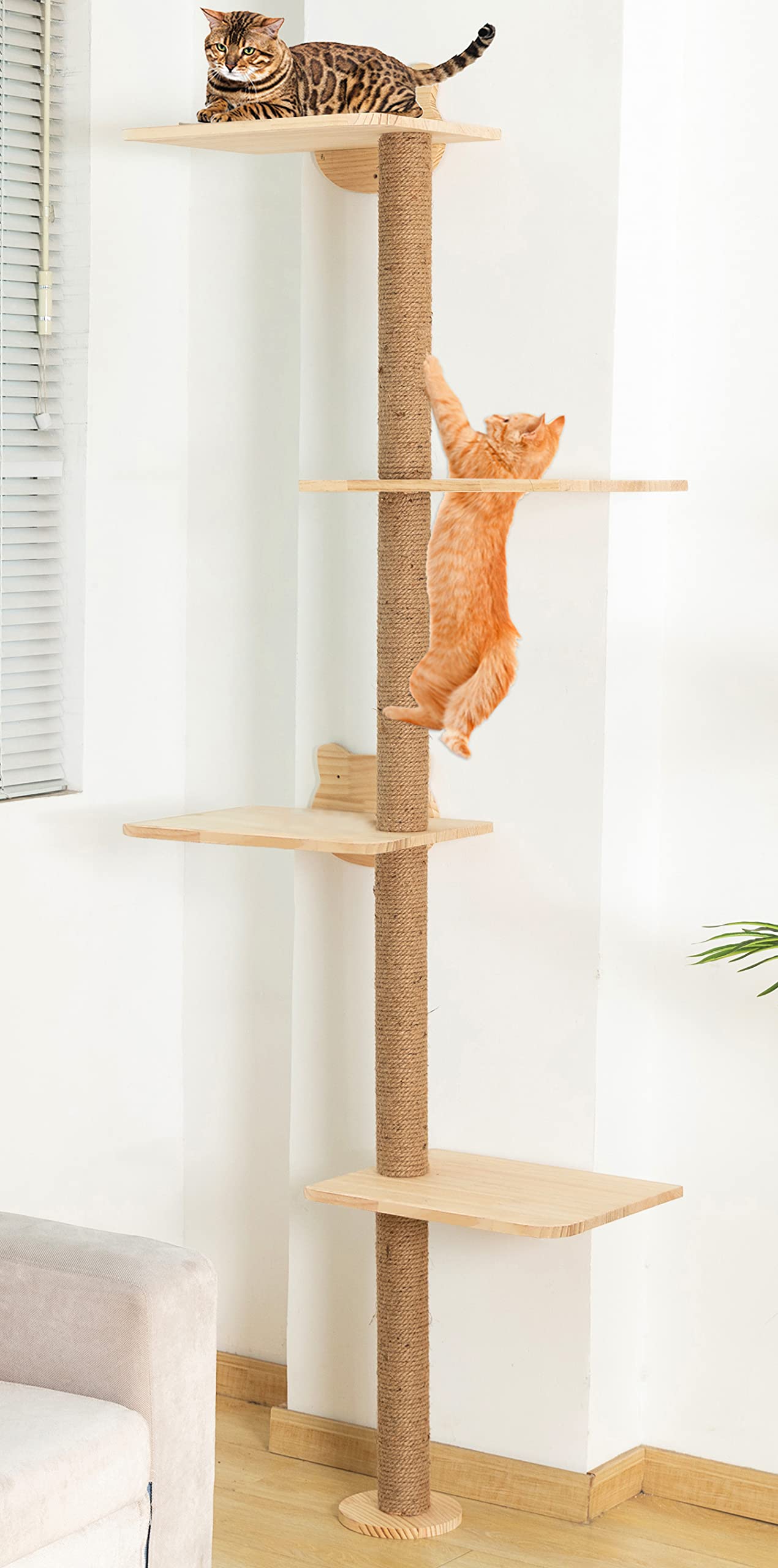 Cat Tree Wall Mounted Tall Scratching Post For Indoor Cats Climbing Tower Activity Wood Cat Wall Furniture 73 Inch