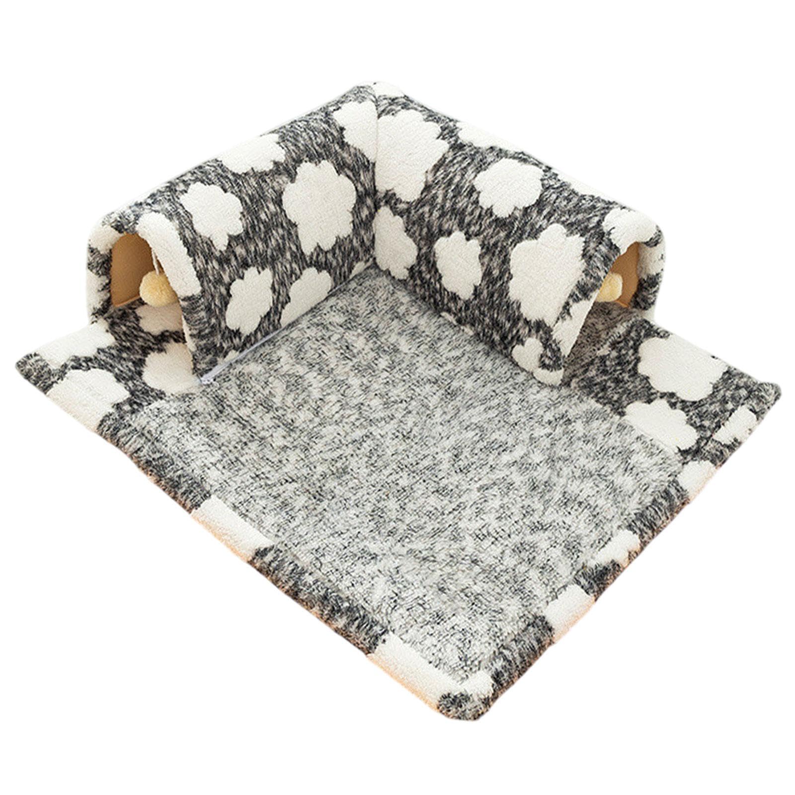 Ujeavette Pet Cat Tunnel Bed With Playing Ball Toy For Pet Supplies Kitten Indoor Cats M Size Gray