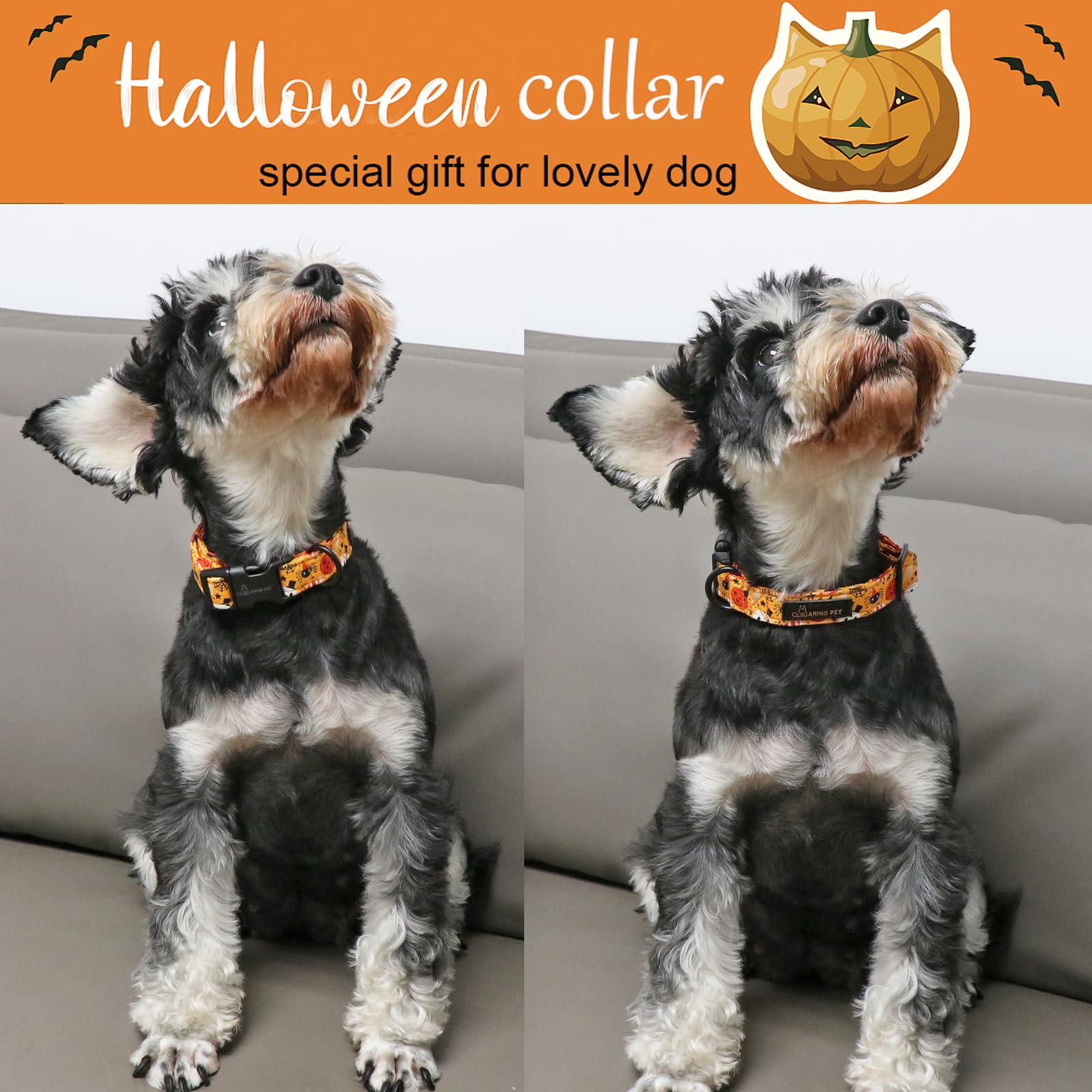 Aring Pet Halloween Dog Collar-Cute Pumpkin Dog Collar For Small Dogs, Adjustable Halloween Ghost Dog Collars For Small Medium L