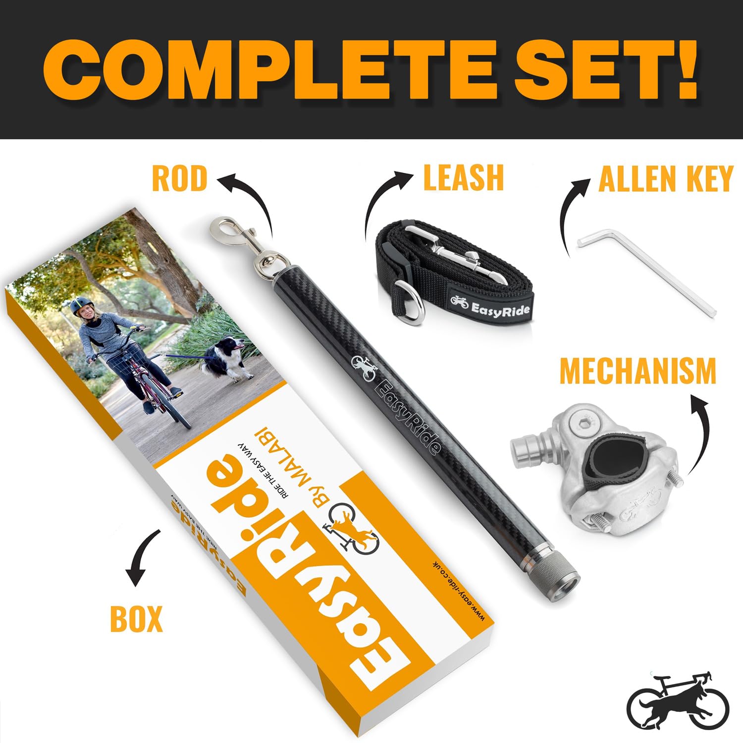 Malabi V2.0-180?Rotating Dog Bike Leash - With Shock Absorbers And Quick Attach Mechanism | Carbon Fiber | Detachable, Adjustable For The Smoothest Ride- Patent Pending (Black)