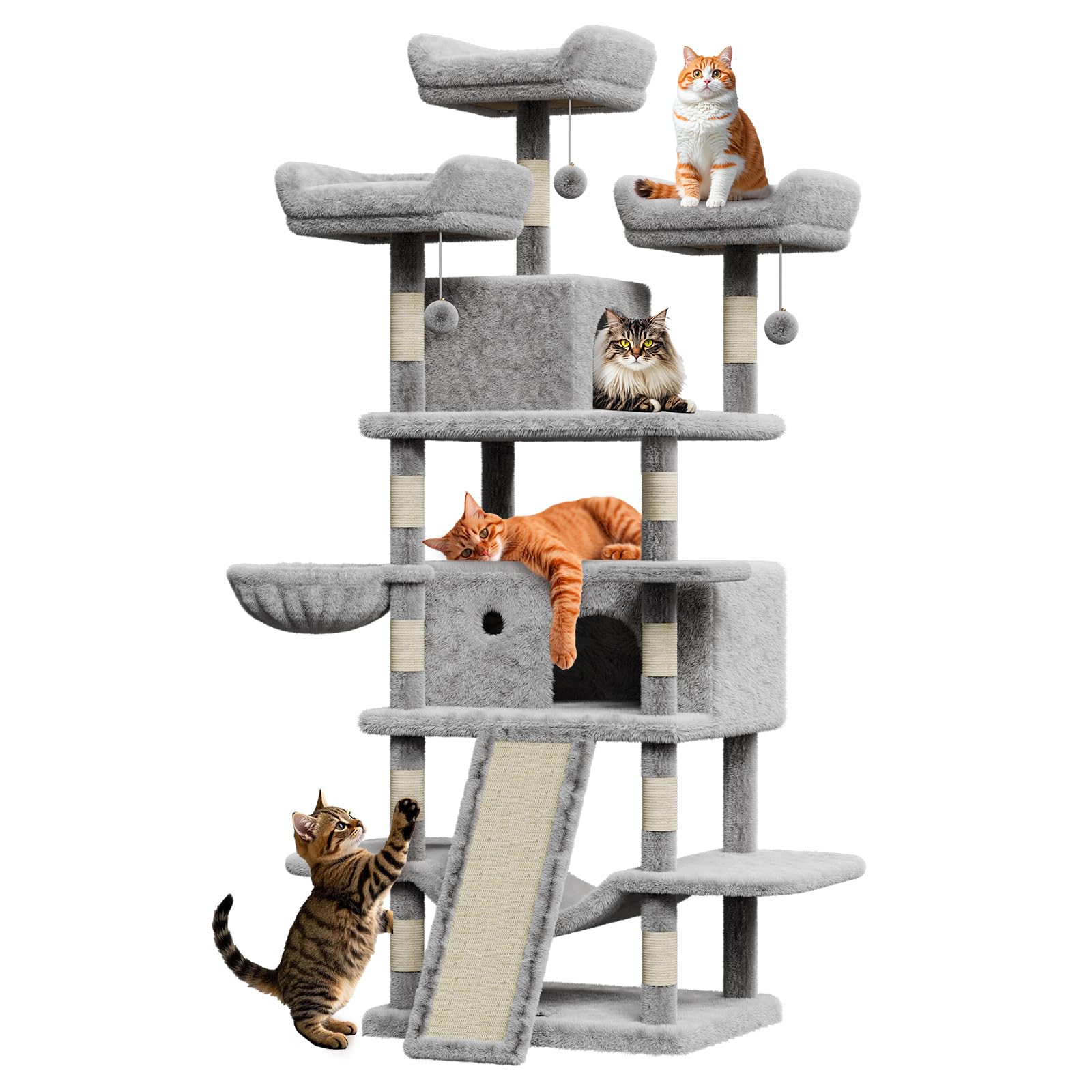 Large Multi-Level Cat Tree 68.5 Inches Heavy Duty Cat Tower For Indoor Large Cats 20 Lbs+ With Condo/Plush Perches/Sisal Scratch