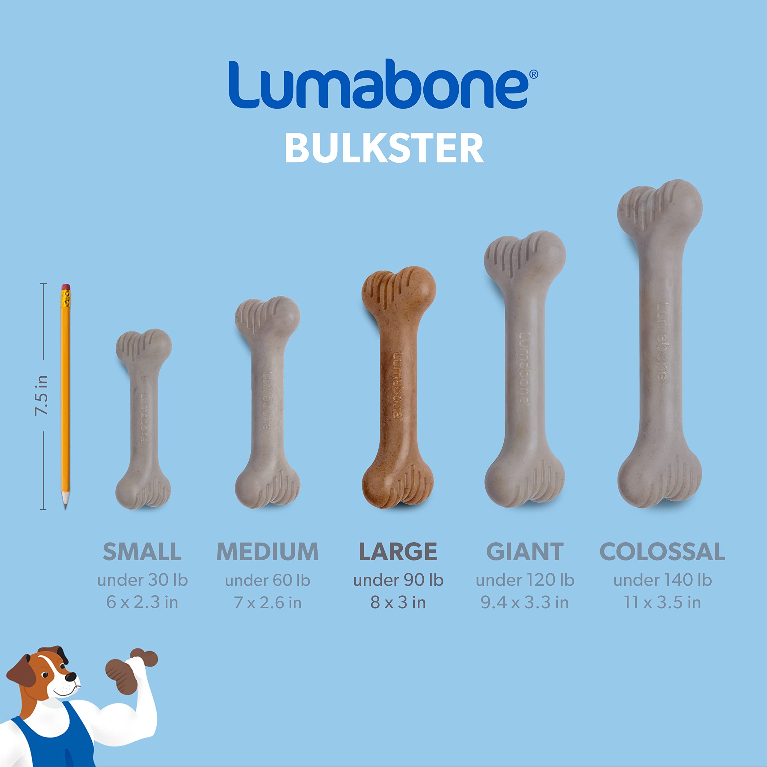 Lumabone Bulkster Durable Chew Toy For Aggressive Chewers, Real Bacon, Made In Usa, Large