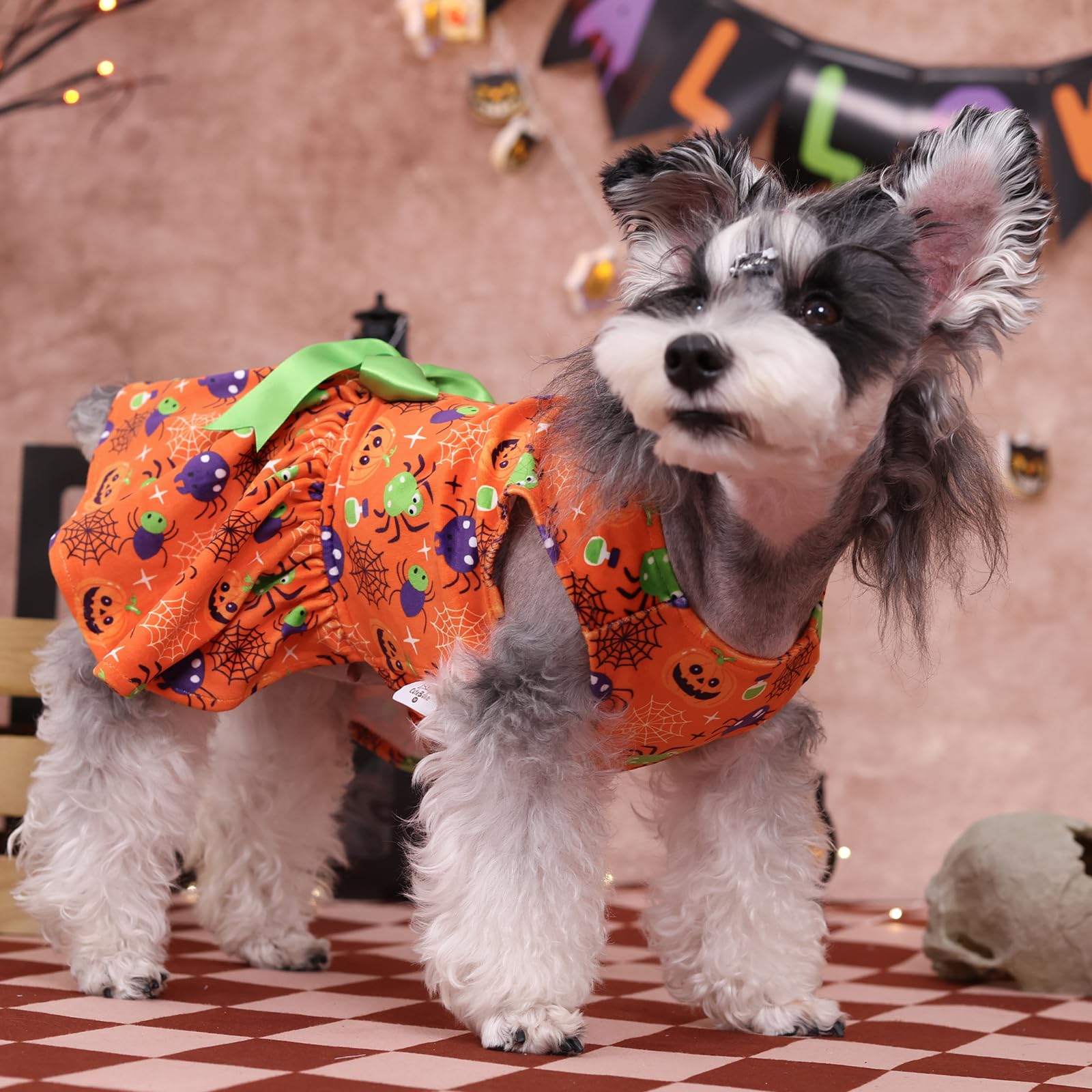 Cutebone Halloween Dog Dresses Velvet Holiday Small Dogs Clothes Onesie Pet Apparel Girl Puppy Skirt With Bow Hair Rope Cva47Xs