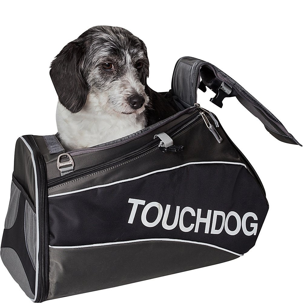 Touchdog 'Modern-Glide' Airline Approved Water-Resistant Sporty Travel Fashion Pet Dog Carrier, One Size, Jet Black