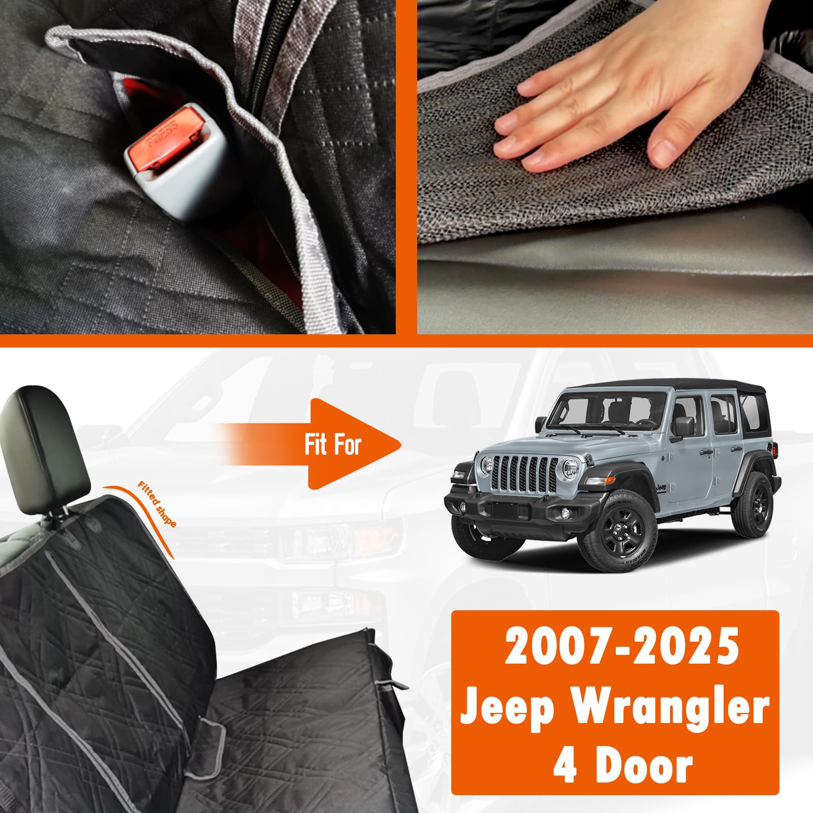 Kistrba Dog Car Seat Cover Compatible With Jeep Wrangler 4 Door 2007-2025, Waterproof Pet Bench Seat Cover For Back Seat, 600D H