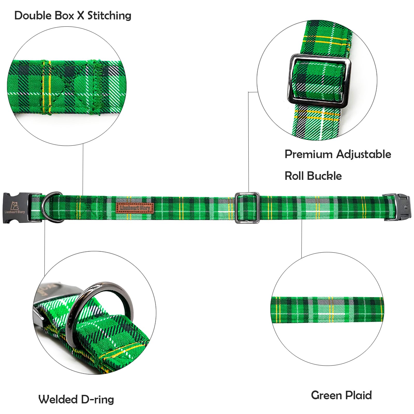 Lionheart Glory St. Patrick'S Day Collar - Green Plaid Adjustable Heavy-Duty Collar For Small Dogs & Puppies