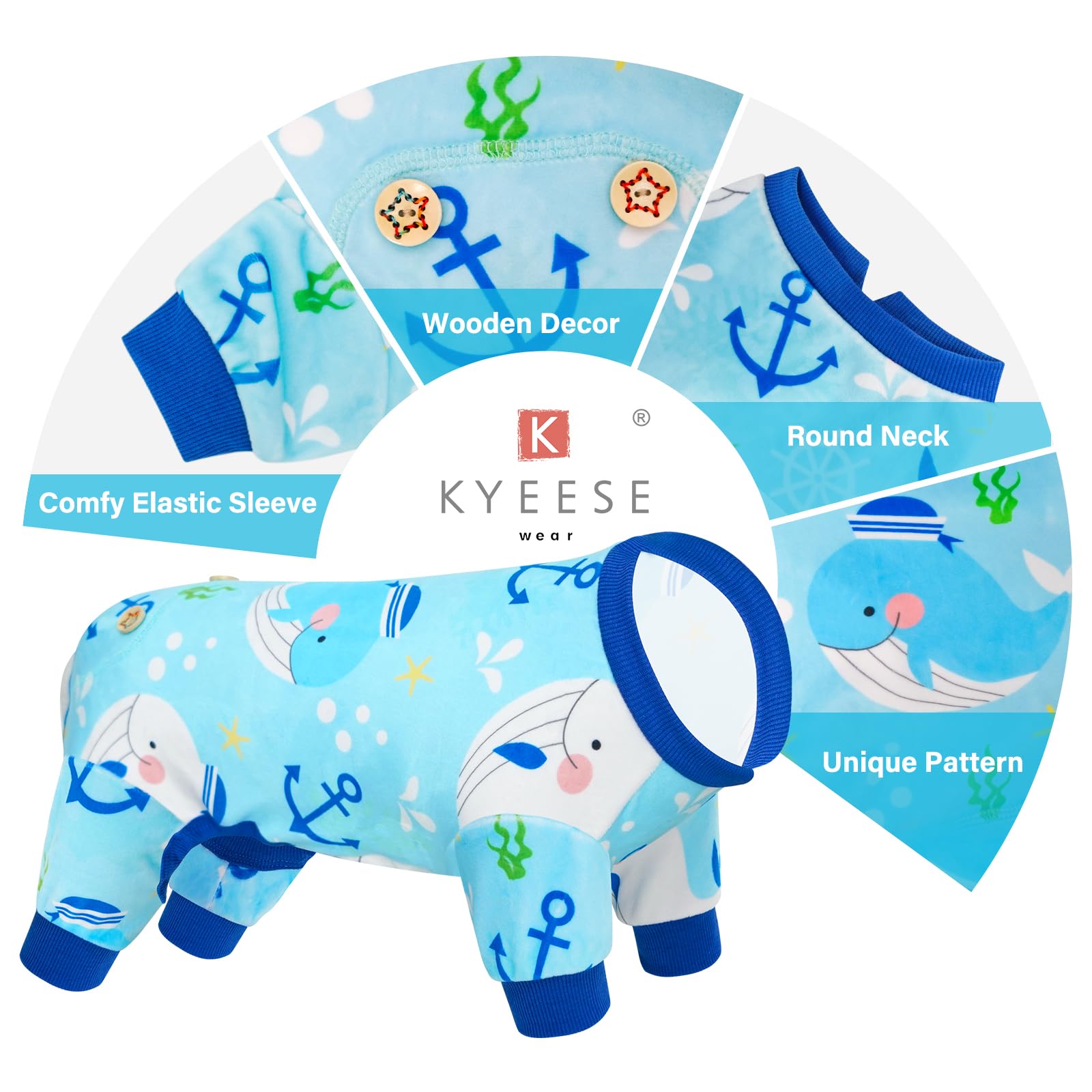 Kyeese Dog Pajamas Whale Dog Surgery Recovery Suit Dog Pajamas Medium Sized Dog Stretchy Dog Clothes Dog Coat Dog Onesie Dog Costume Cat Clothes Dog Body Suits After Surgery