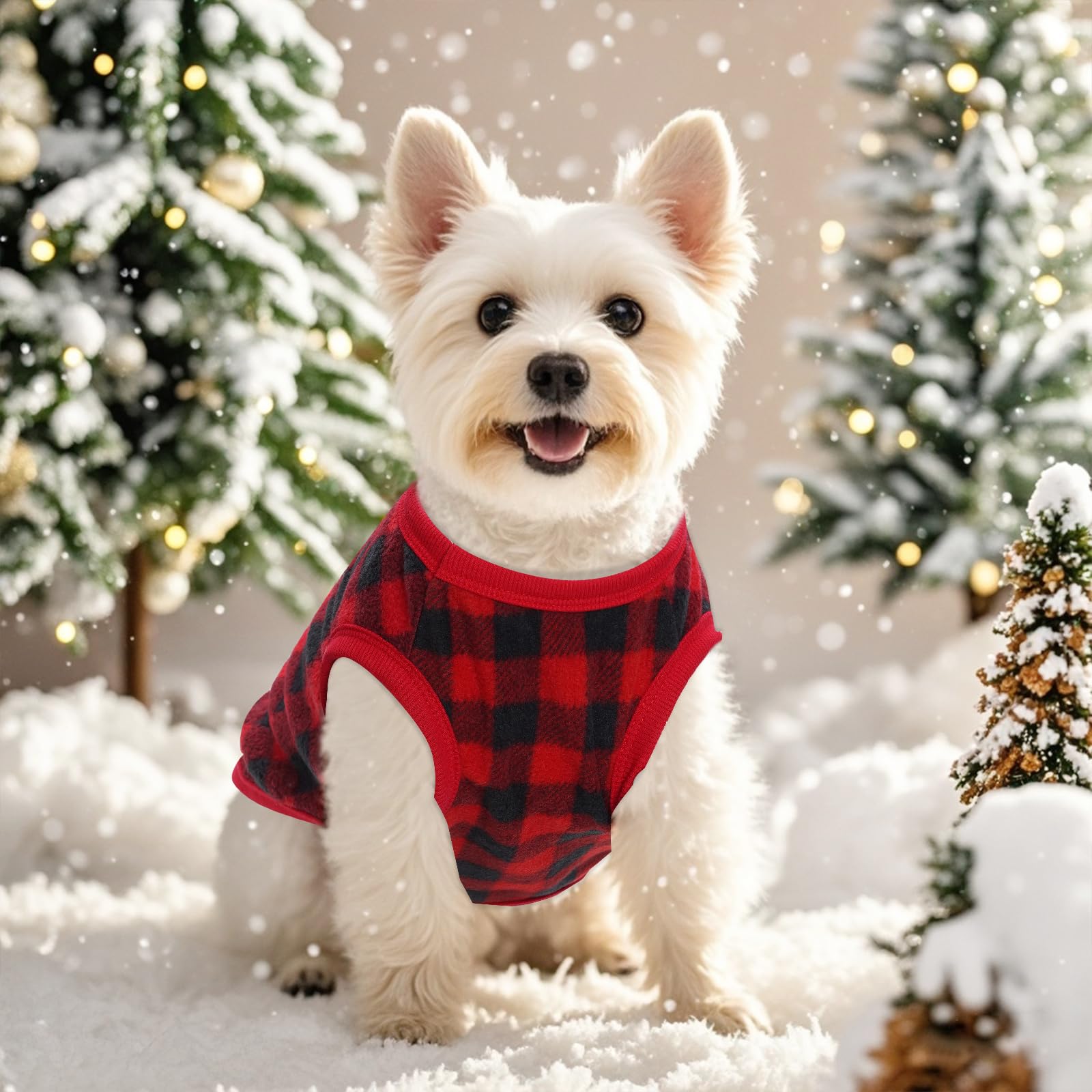 Topbuti Dog Fleece Sweater Christmas Buffalo Plaid Pet Clothing Warm Soft Winter Clothes Pullover Jumper For Small Dogs Cats Pup