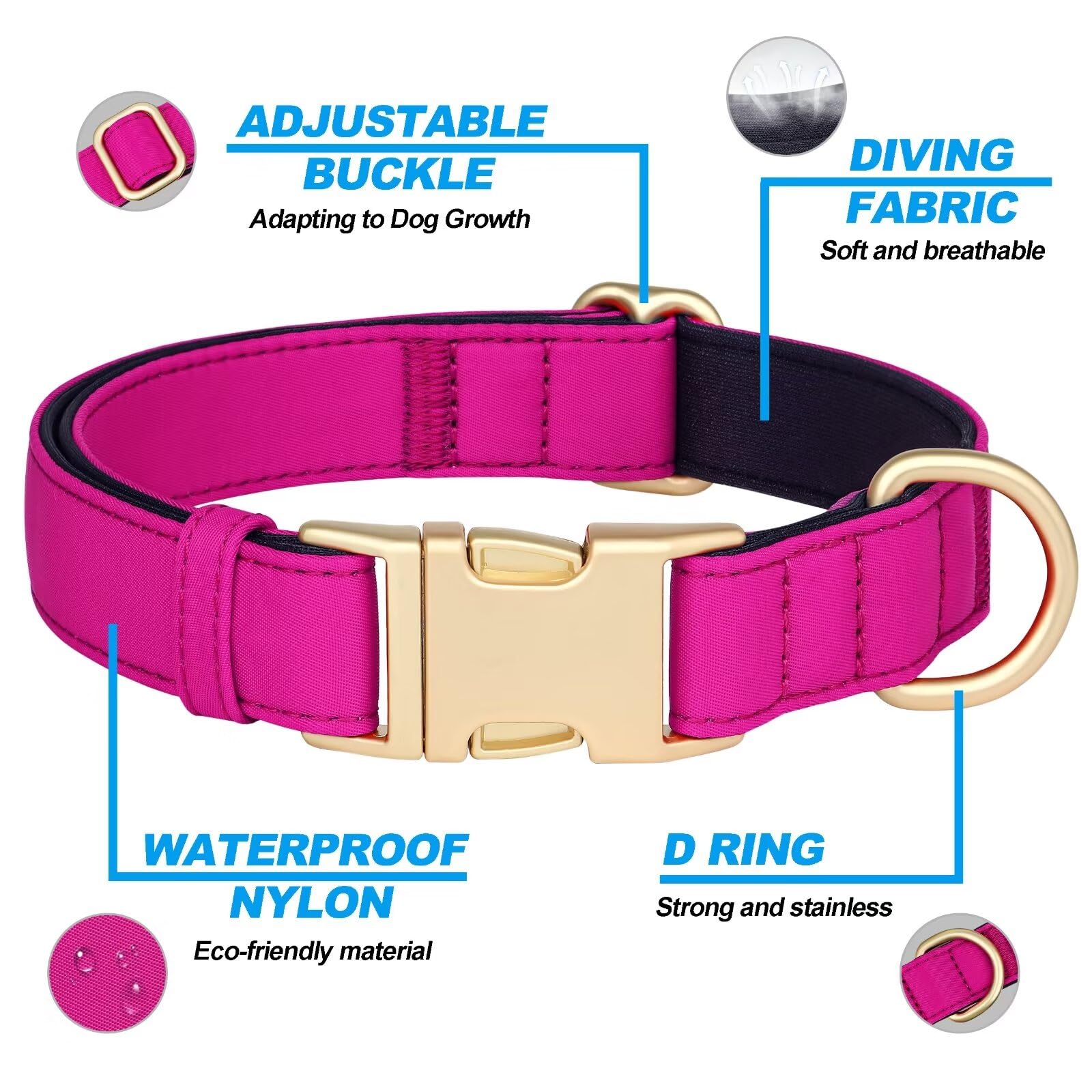 Didog Soft Padded Dog Collar For Large Dogs, Waterproof And Durable Pet Collar With Quick Release Buckle, Light And Breathable F