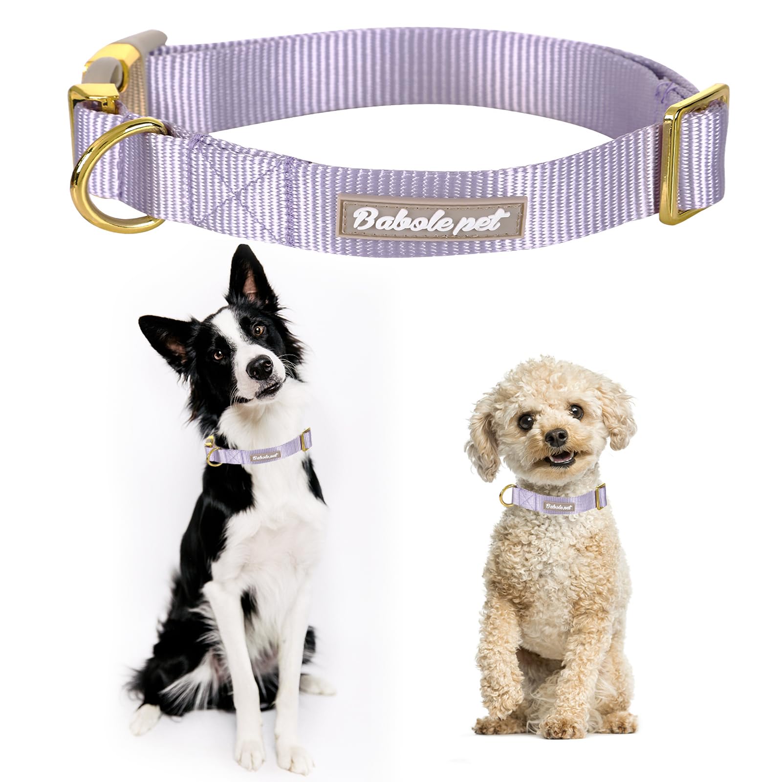 Babole Nylon Dog Collars Lavender For Small Puppy Dog,13 Colors,Adjustable Soft Comfortable Pet Collars With Safety Metal Buckle For Medium Large Boy&Girl&Female Dog(L)
