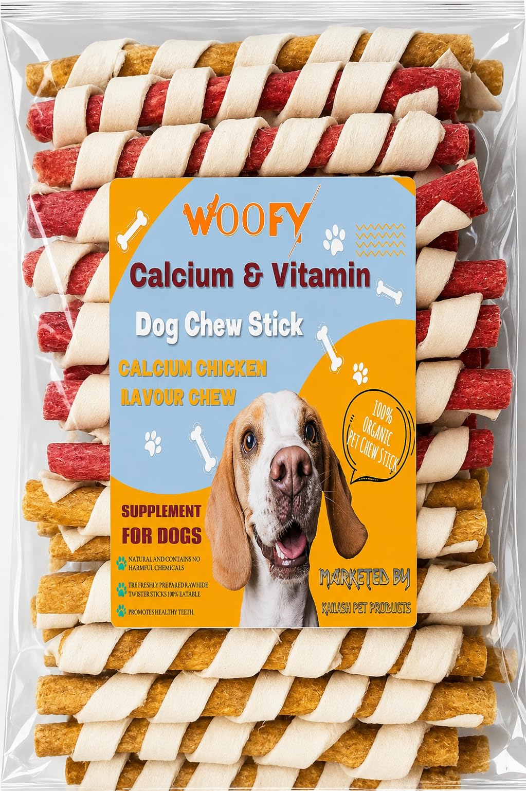 Woofy Dog Spiral munchy Rawhide chew Stick | 500gm Chicken Flavour + 500gm Mutton Flavour | Chicken and Mutton Flavours Twisted 