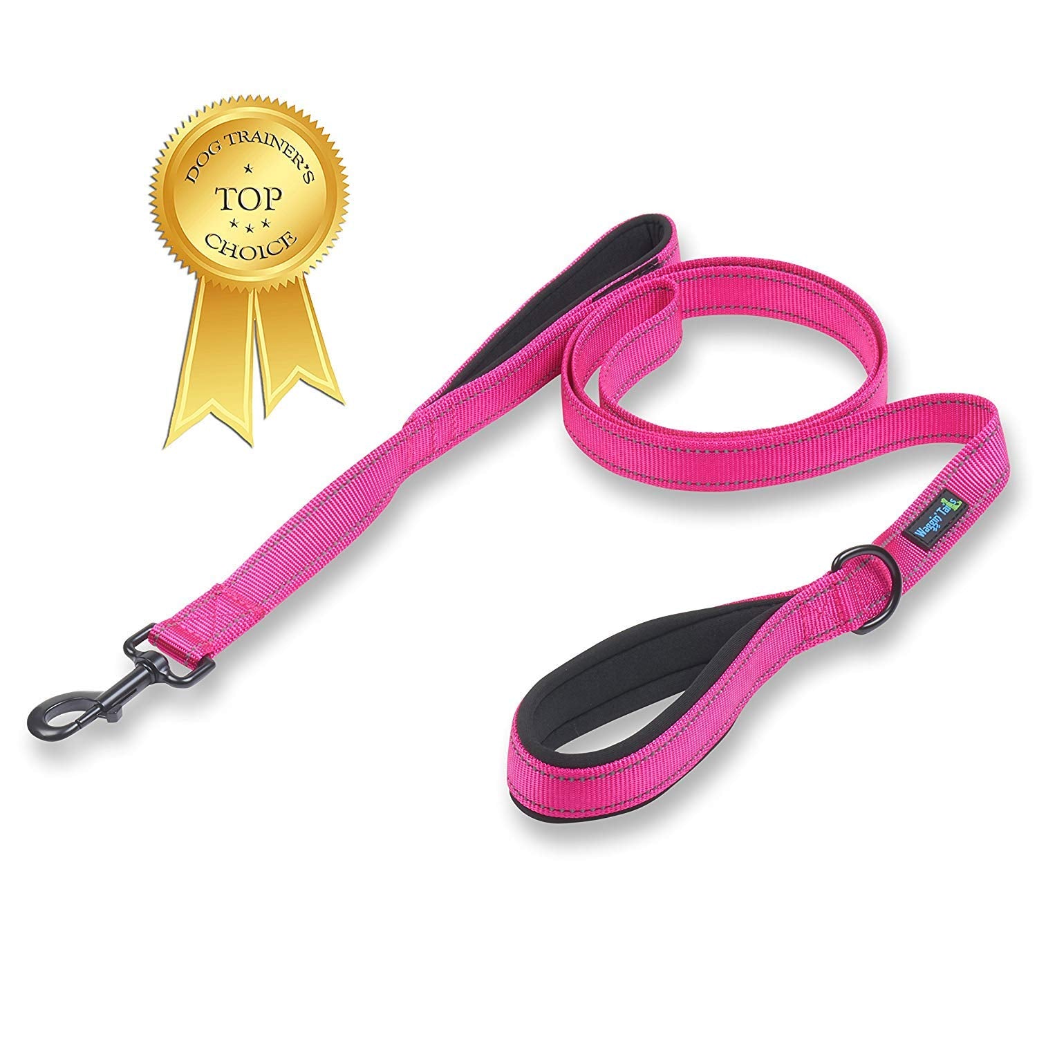 Wagtime Club Soft &Thick Dual Handle Dog Leash, Premium Nylon Double Padded Handles For Medium, Large Or Xlarge Dog Classic Comfort (Reflective Lively Pink)